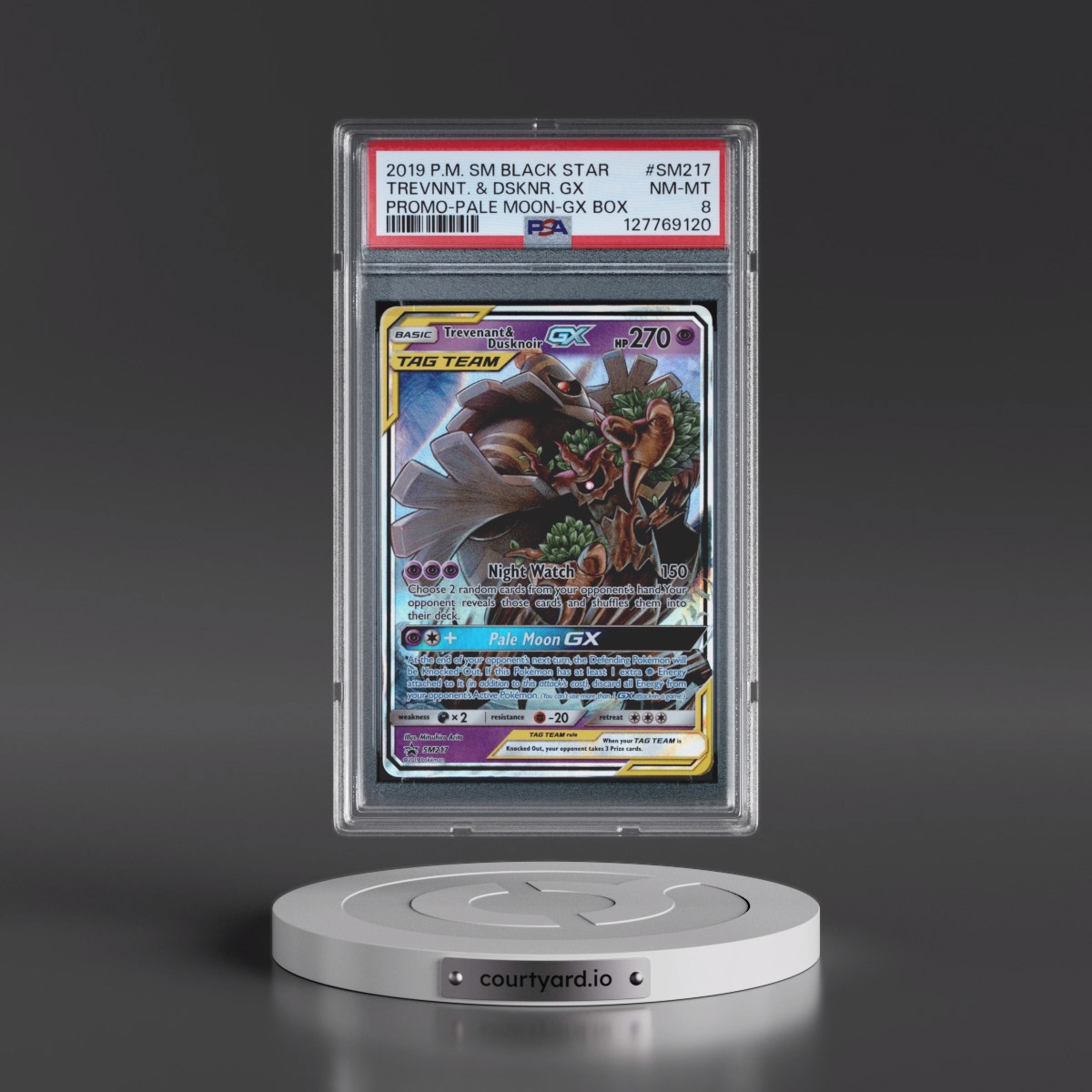 2019 Pokémon SM Black Star Promo #SM217 Trevenant & Dusknoir GX - Holo Pale Moon-GX Box (PSA 8 NM-MT)