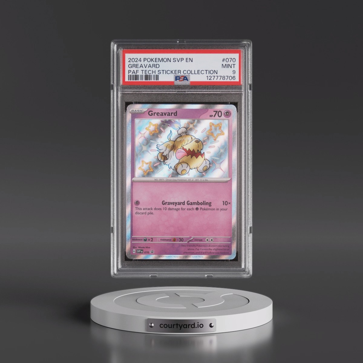 2024 Pokémon Svp EN-SV Black Star Promo #070 Greavard - Paldean Fates Tech Sticker Collection (PSA 9 MINT)