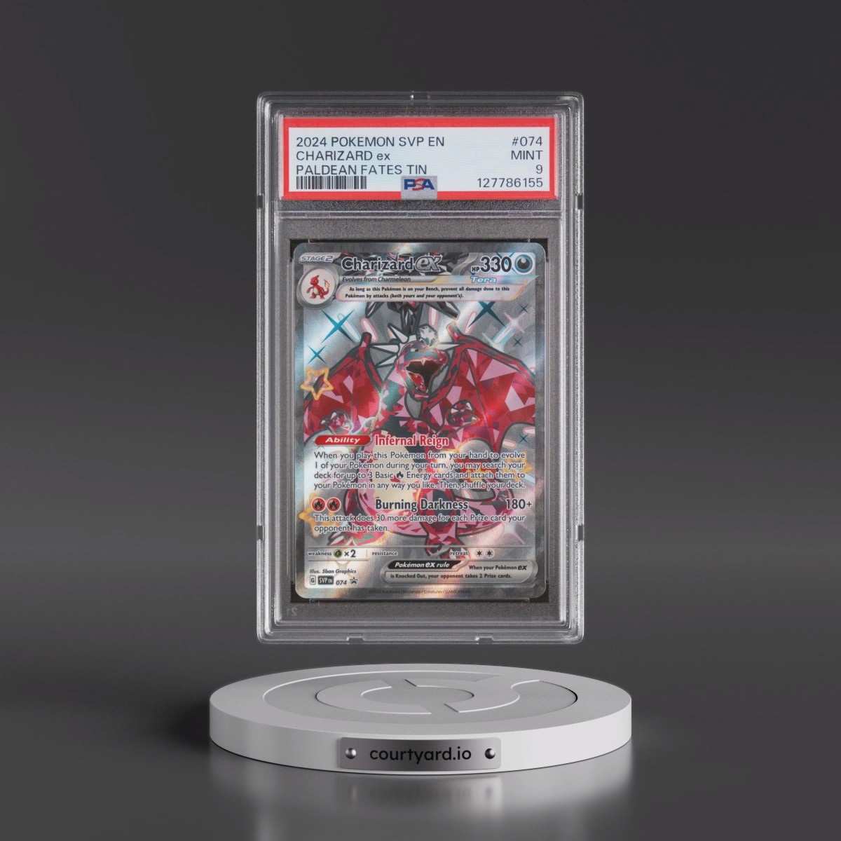 2024 Pokémon Svp EN-SV Black Star Promo #074 Charizard EX - Holo Paldean Fates Tin (PSA 9 MINT)
