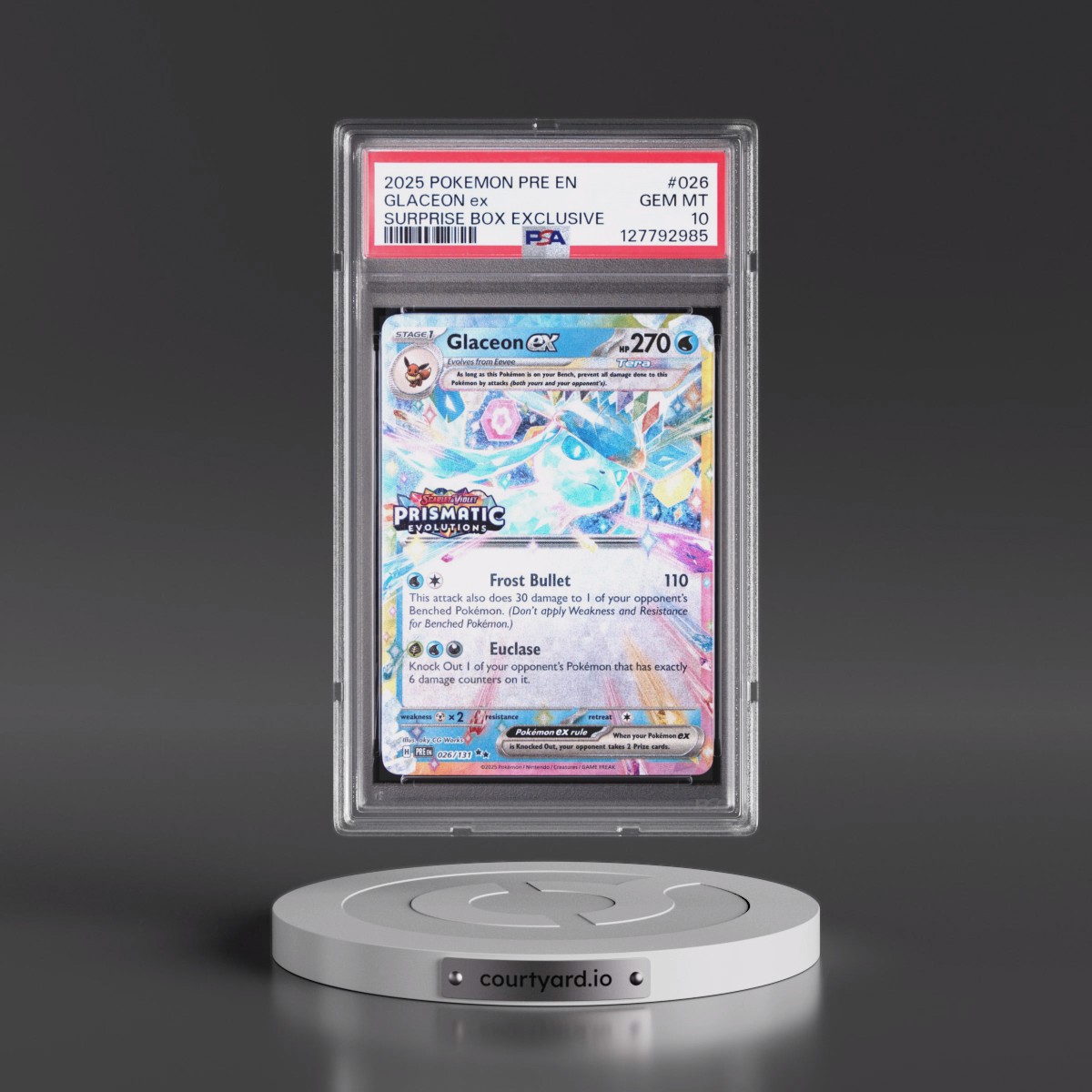 2025 Pokémon Pre EN-Prismatic Evolutions #026 Glaceon EX - Holo Surprise Box Exclusive (PSA 10 GEM MINT)