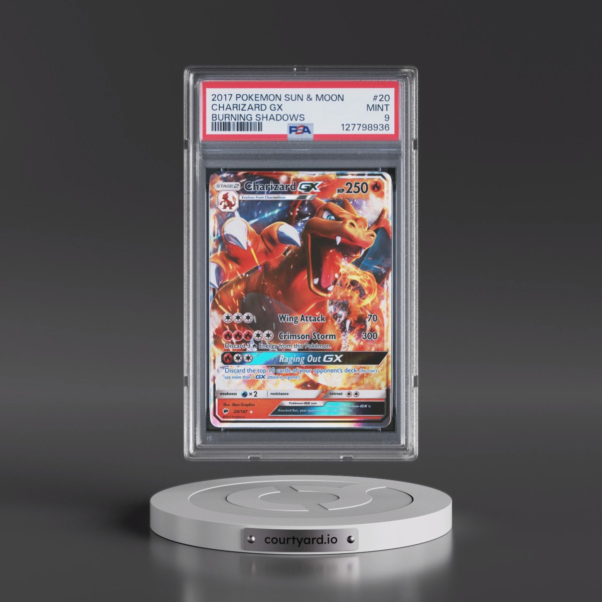 2017 Pokémon Sun & Moon Burning Shadows #20 Charizard GX - Holo (PSA 9 MINT)