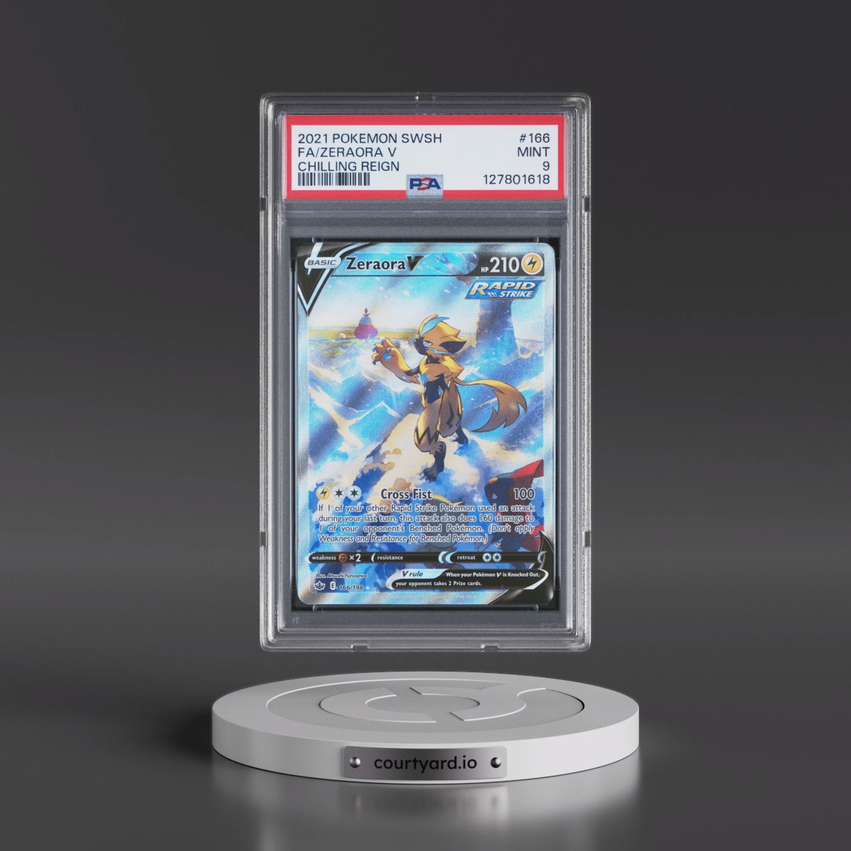 2021 Pokémon Sword & Shield Chilling Reign #166 Zeraora V - Holo Full Art (PSA 9 MINT)