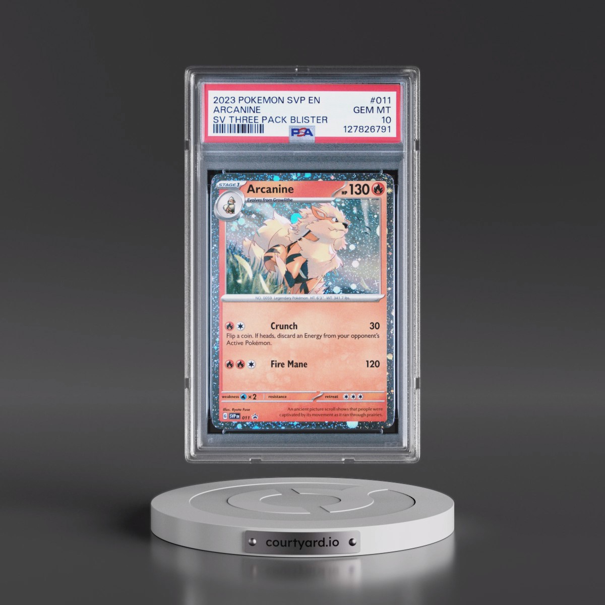 2023 Pokémon Svp EN-SV Black Star Promo #011 Arcanine - Scarlet & Violet Three Pack Blister (PSA 10 GEM MINT)