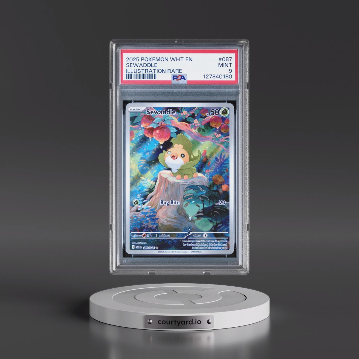2025 Pokémon Wht EN-White Flare #087 Sewaddle - Illustration Rare (PSA 9 MINT)