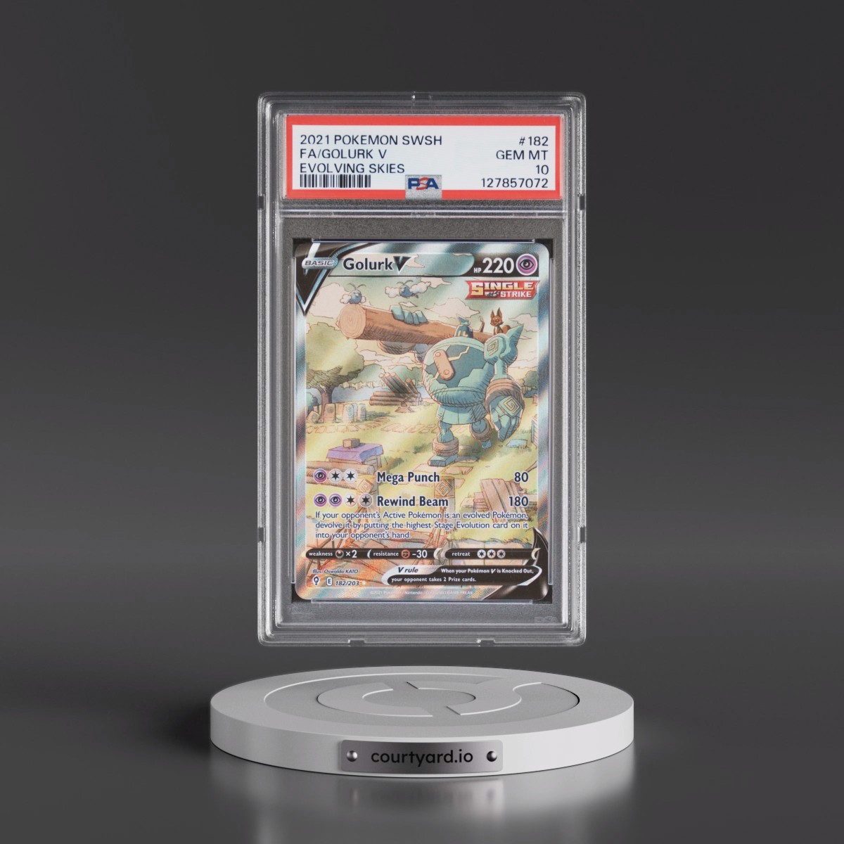 2021 Pokémon Sword & Shield Evolving Skies #182 Golurk V - Holo Full Art (PSA 10 GEM MINT)