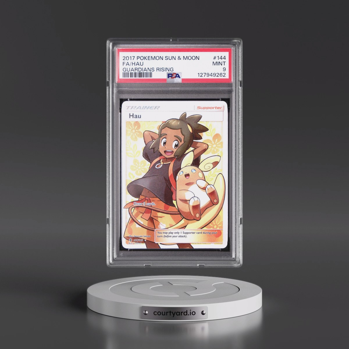 2017 Pokémon Sun & Moon Guardians Rising #144 Hau - Full Art (PSA 9 MINT)