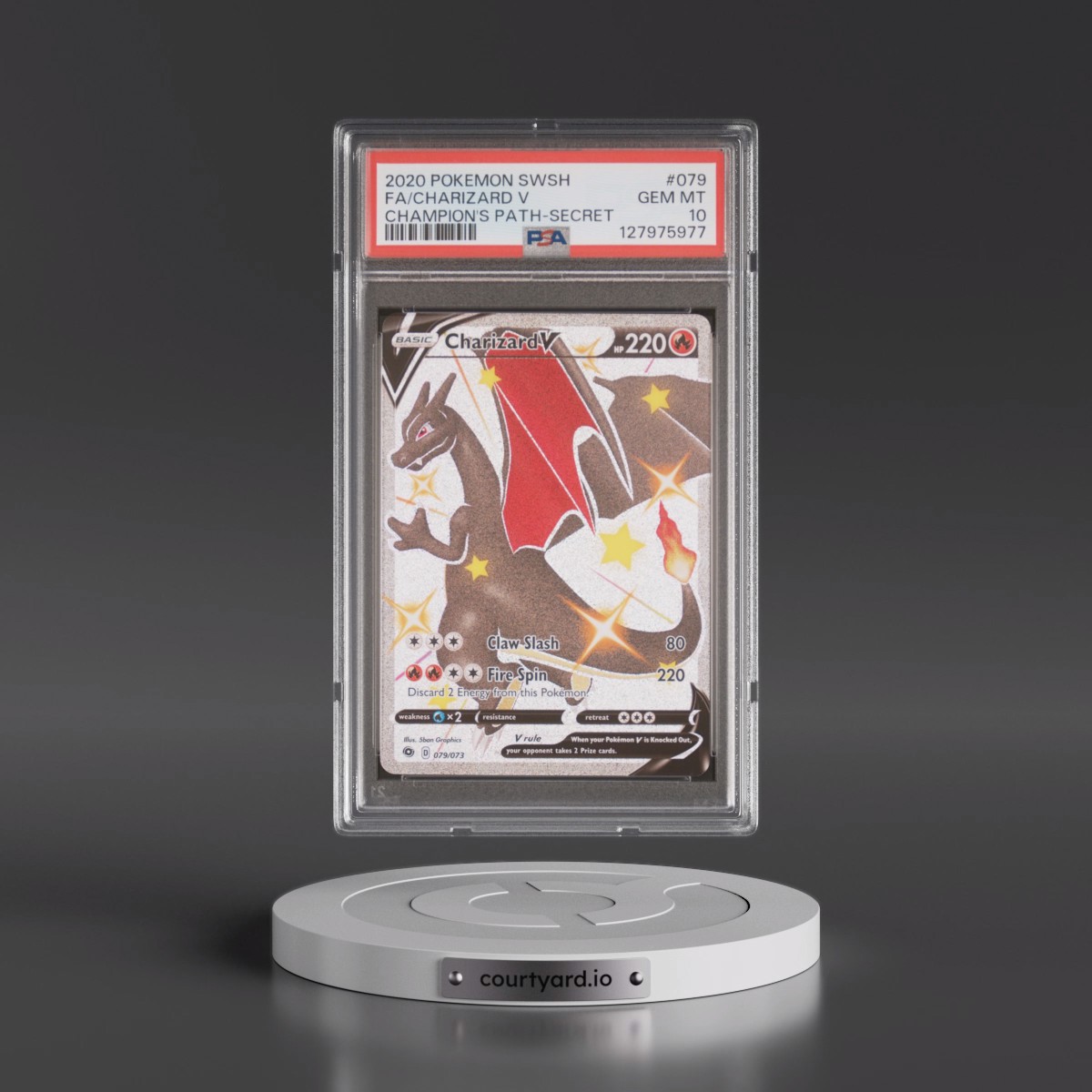 2020 Pokémon Sword & Shield Champion's Path #079 Charizard V - Holo Full Art Secret (PSA 10 GEM MINT)