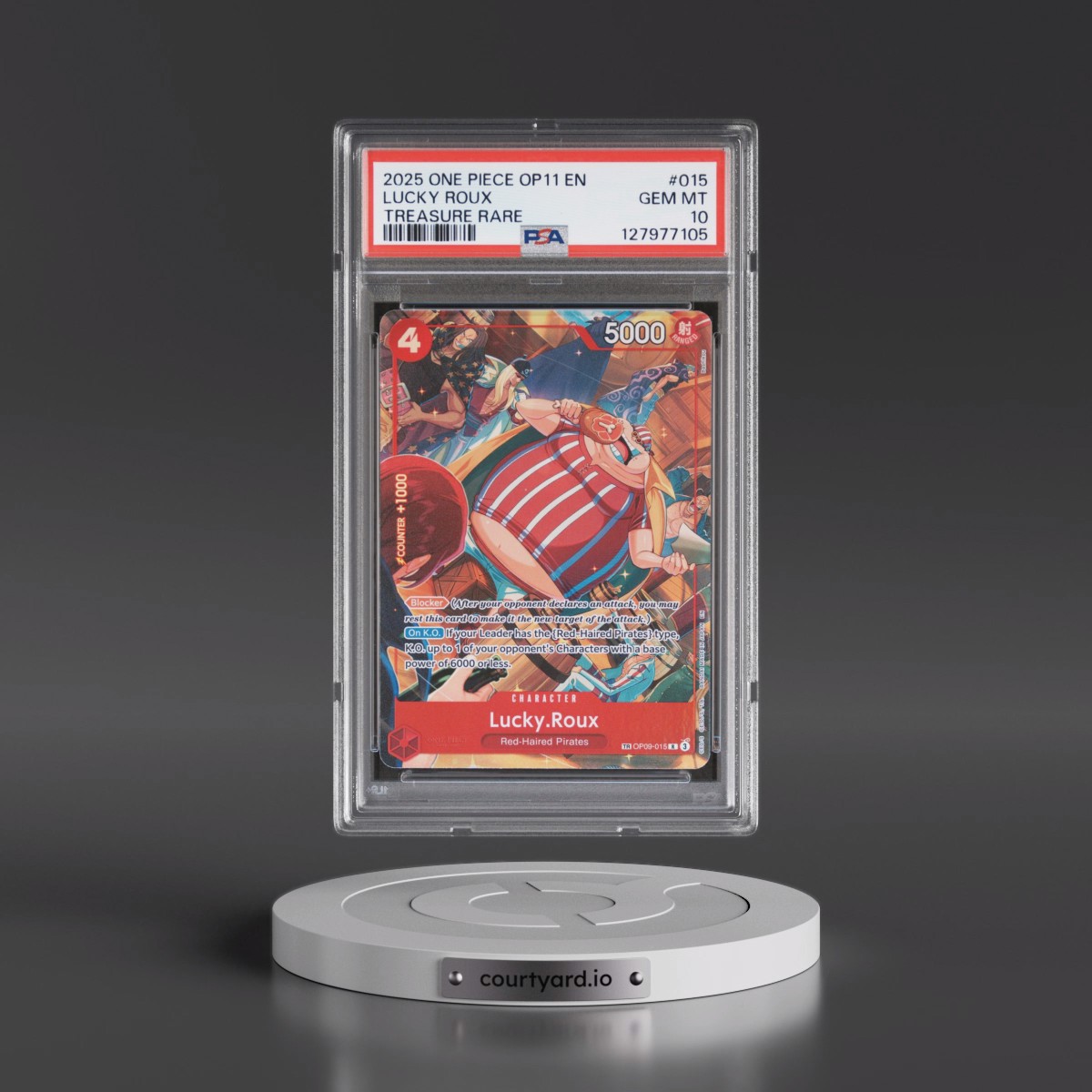 2025 One Piece OP11-A Fist of Divine Speed #015 Lucky Roux - Treasure Rare (PSA 10 GEM MINT)