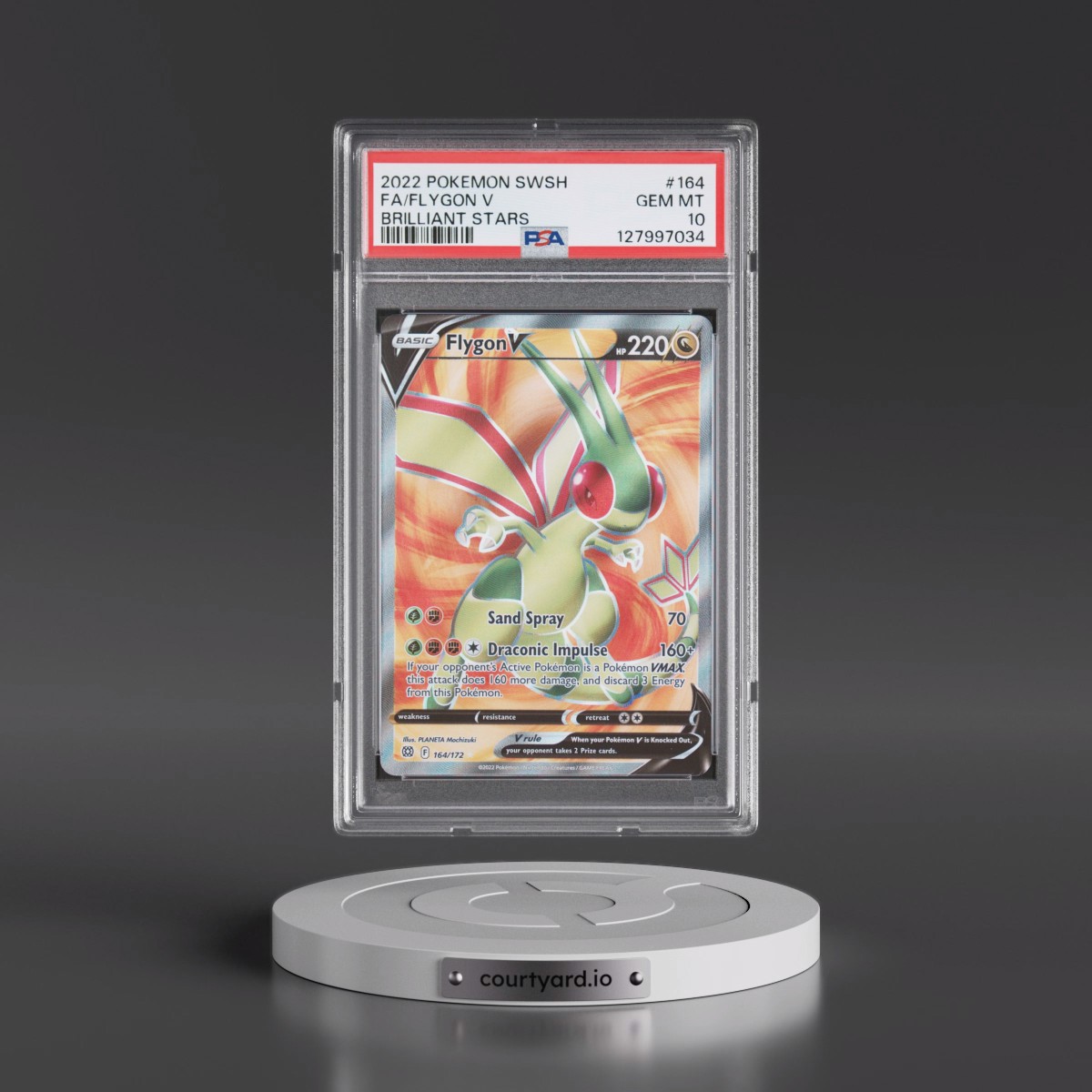 2022 Pokémon Sword & Shield Brilliant Stars #164 Flygon V - Holo Full Art (PSA 10 GEM MINT)