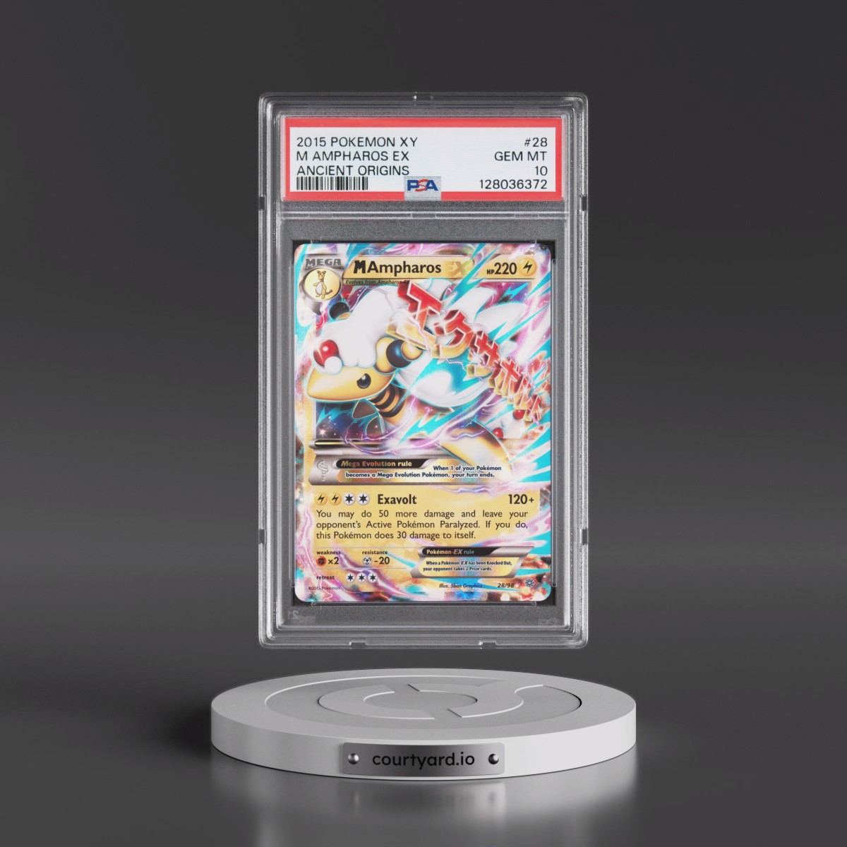 2015 Pokémon XY Ancient Origins #28 M Ampharos EX - Holo (PSA 10 GEM MINT)
