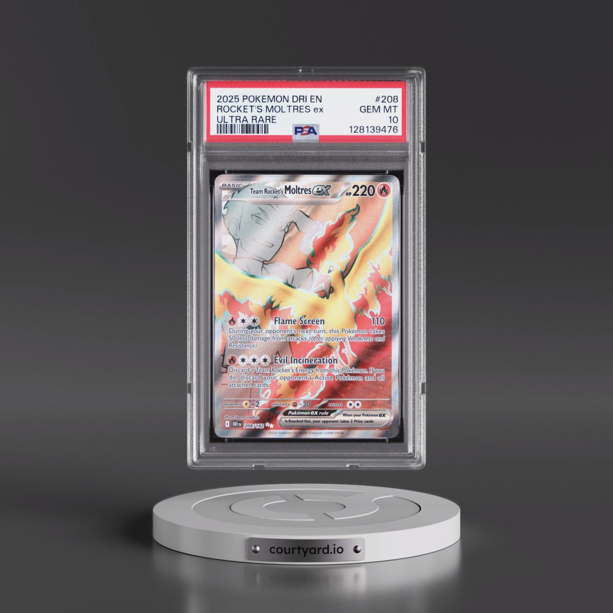 2025 Pokémon Dri EN-Destined Rivals #208 Team Rocket's Moltres EX - Holo Ultra Rare (PSA 10 GEM MINT)