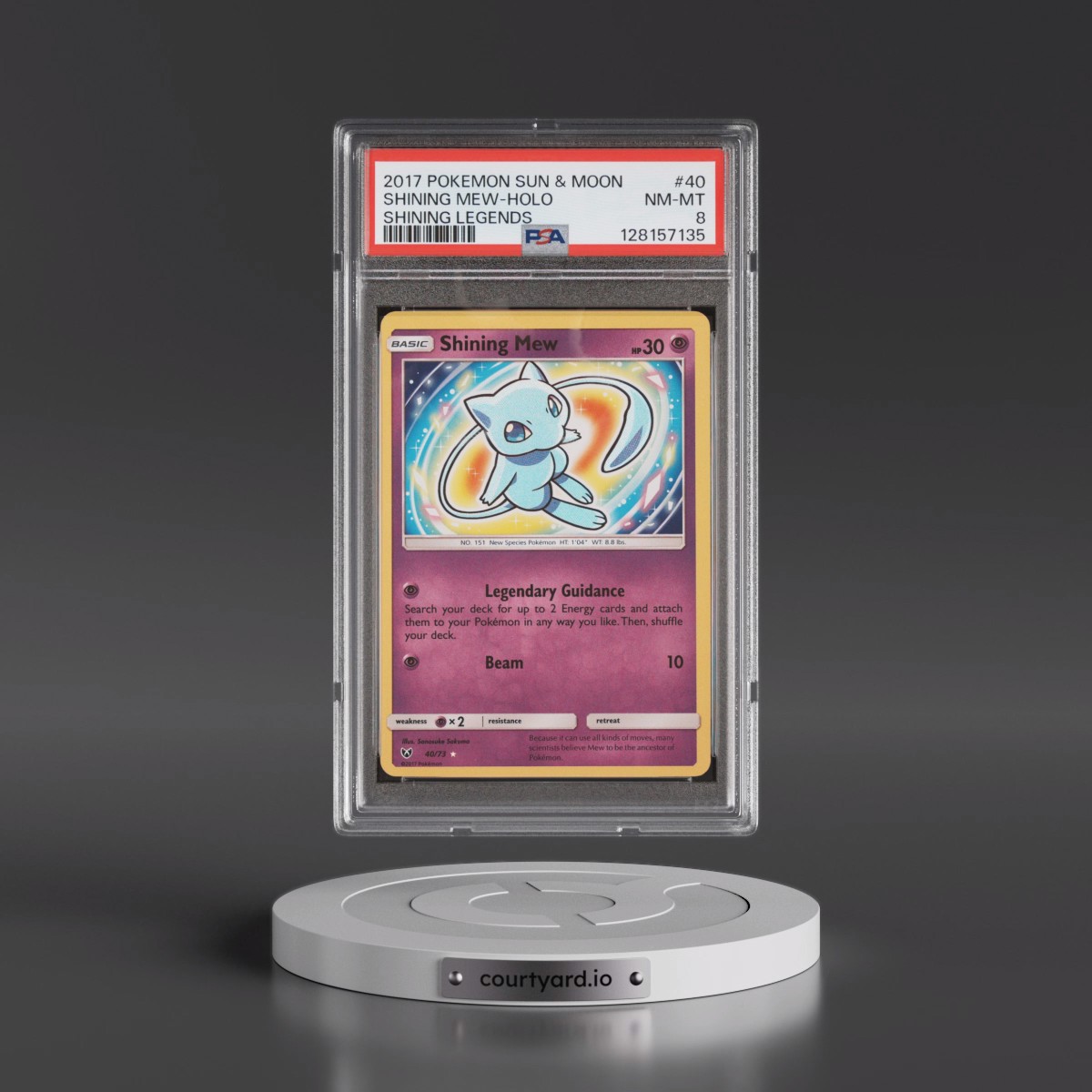 2017 Pokémon Sun & Moon Shining Legends #40 Shining Mew - Holo Holo (PSA 8 NM-MT)