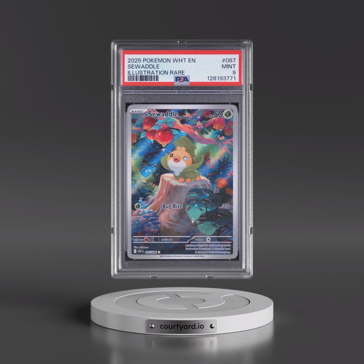 2025 Pokémon Wht EN-White Flare #087 Sewaddle - Illustration Rare (PSA 9 MINT)