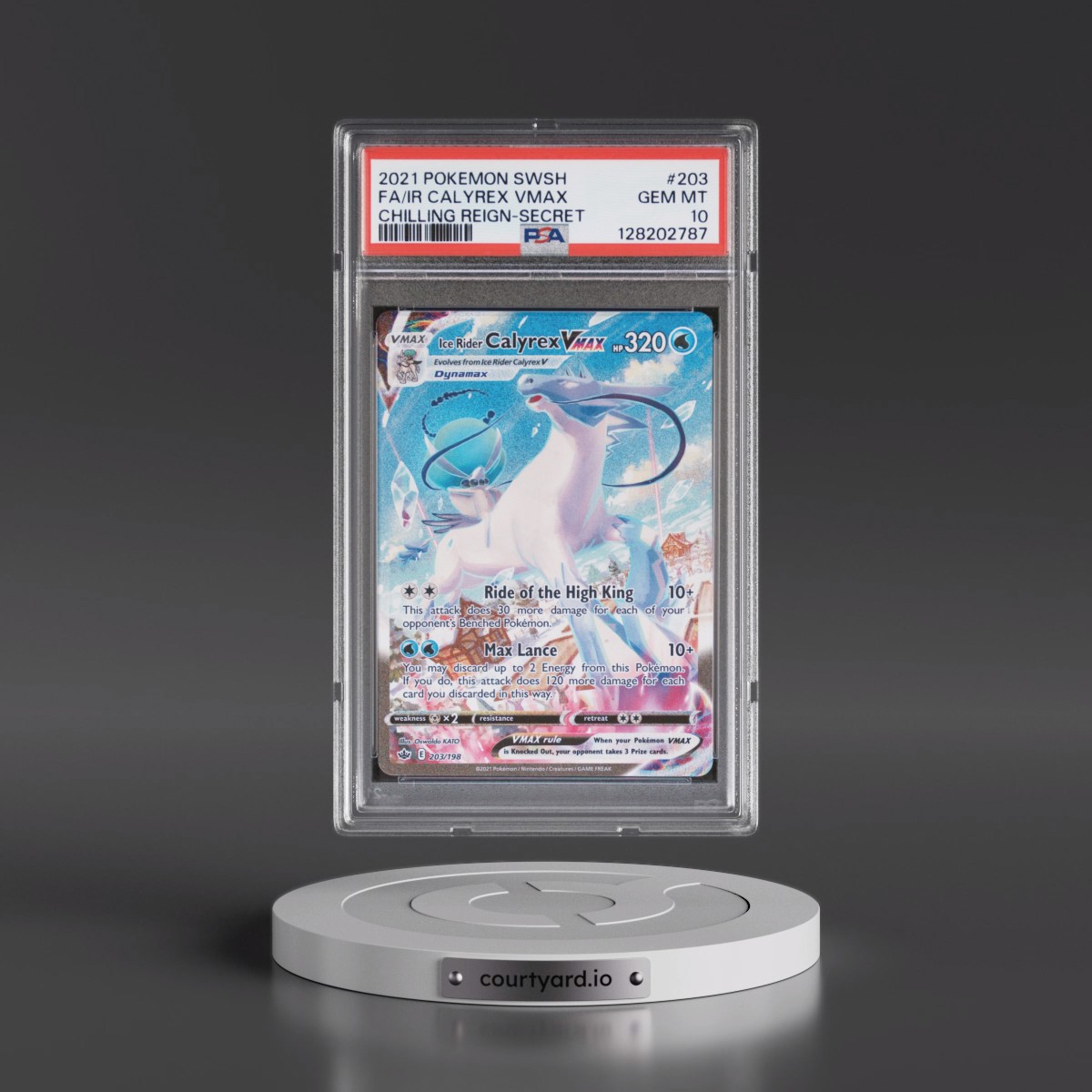2021 Pokémon Sword & Shield Chilling Reign #203 Ice Rider Calyrex Vmax - Full Art Secret (PSA 10 GEM MINT)