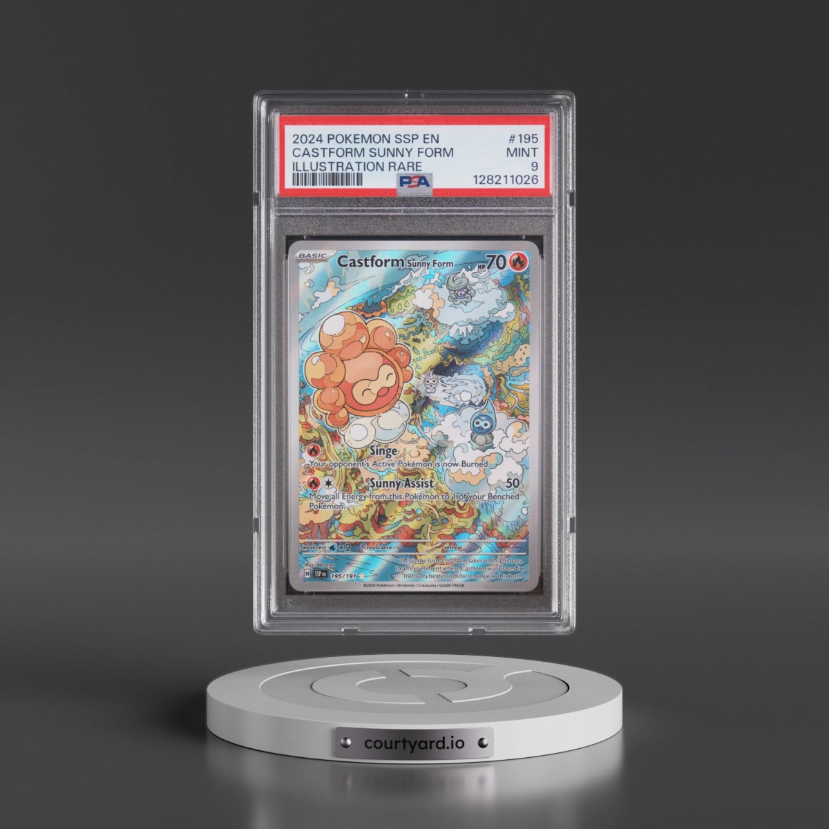 2024 Pokémon Ssp EN-Surging Sparks #195 Castform Sunny Form - Illustration Rare (PSA 9 MINT)