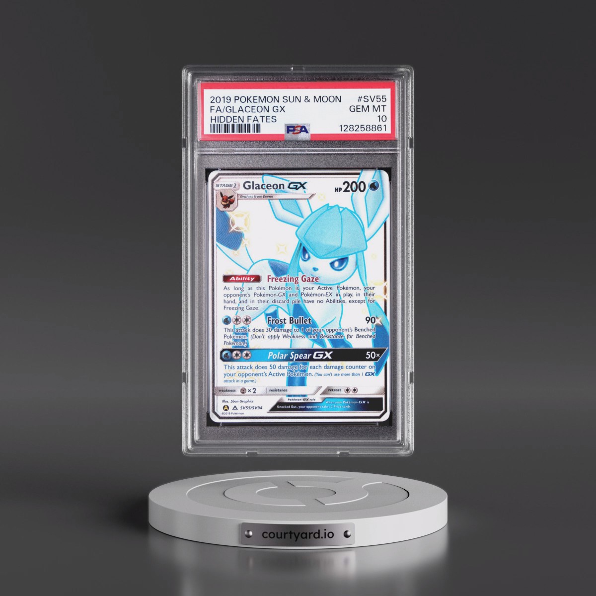 2019 Pokémon Sun & Moon Hidden Fates #SV55 Glaceon GX - Holo Full Art (PSA 10 GEM MINT)
