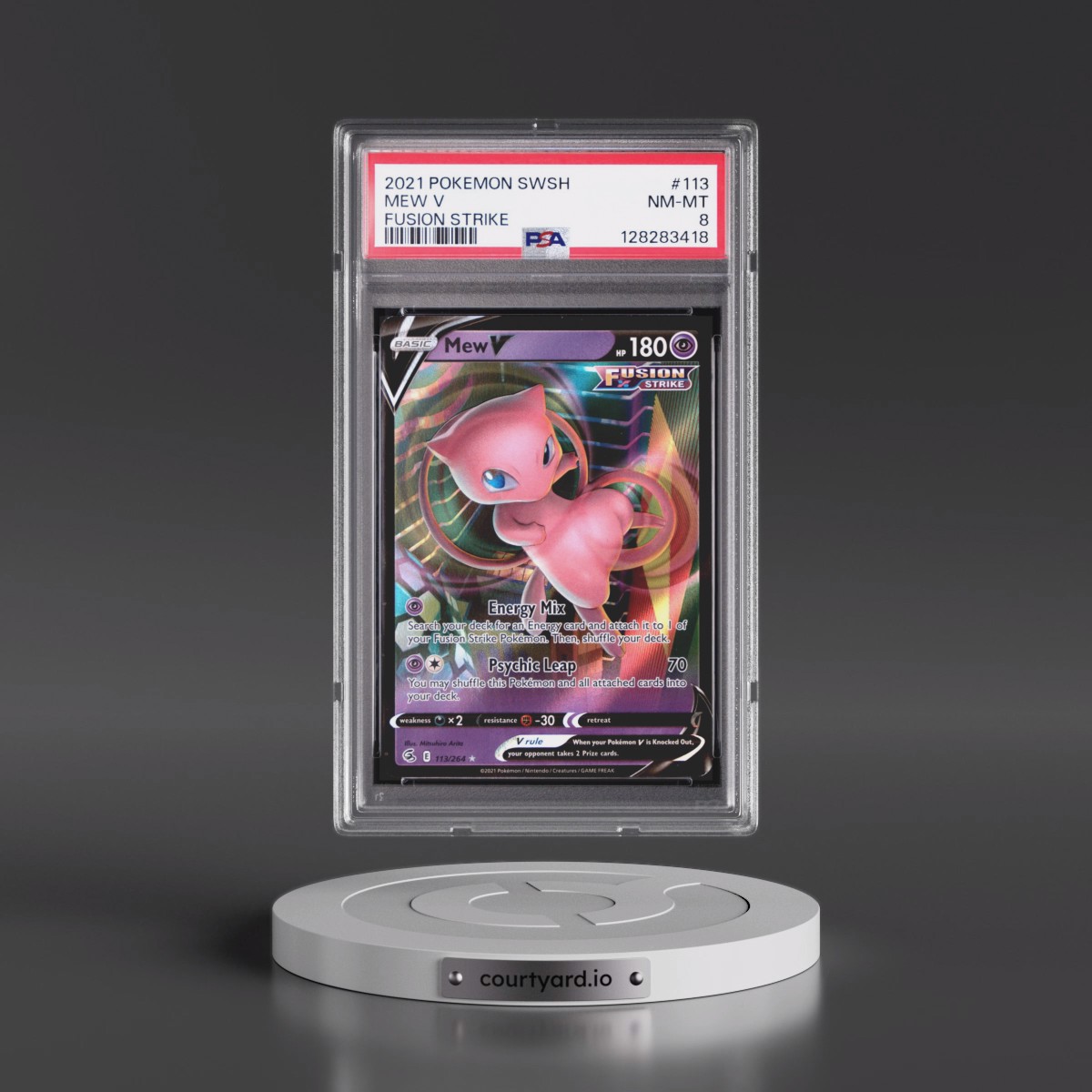 2021 Pokémon Sword & Shield Fusion Strike #113 Mew V - Holo (PSA 8 NM-MT)