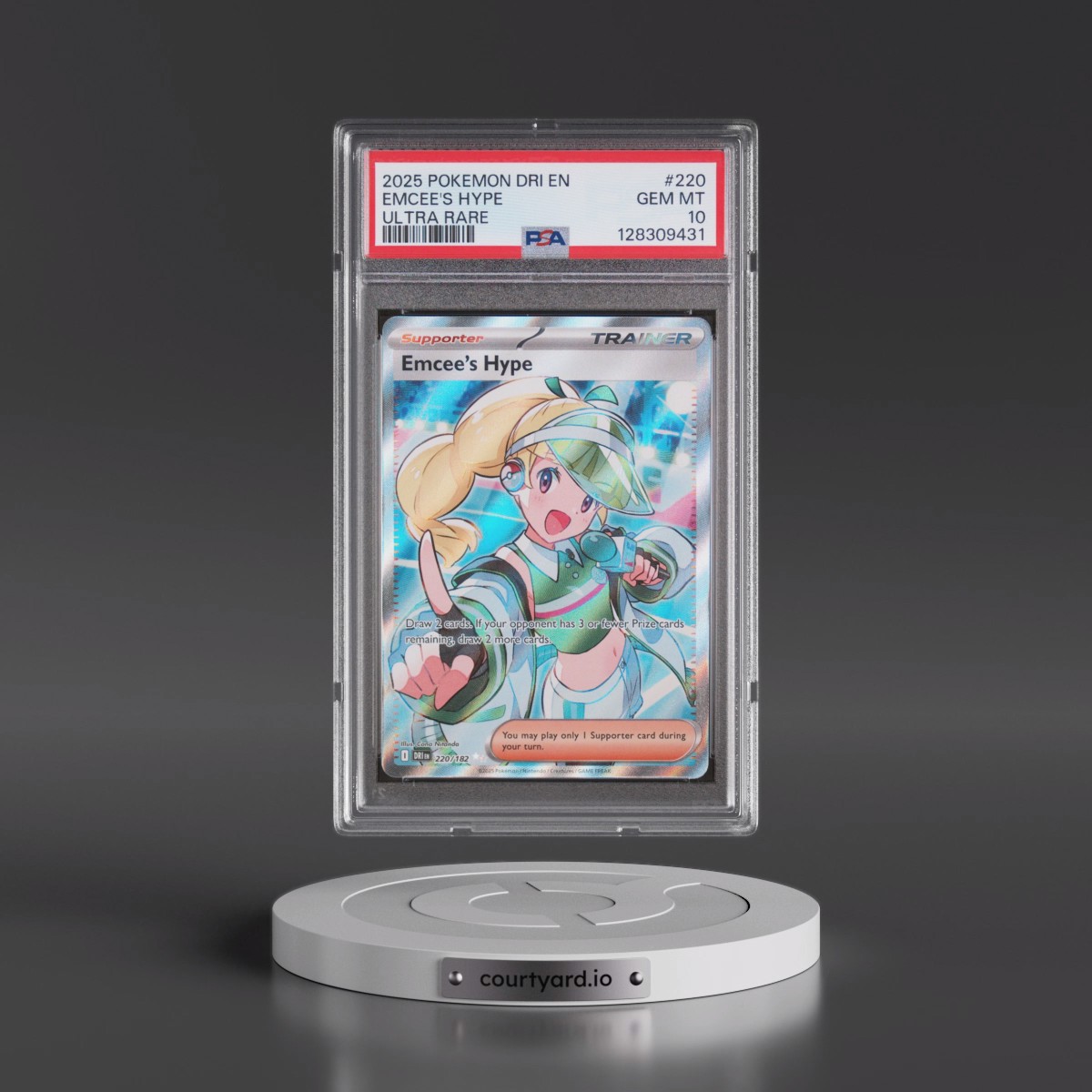 2025 Pokémon Dri EN-Destined Rivals #220 Emcee's Hype - Ultra Rare (PSA 10 GEM MINT)