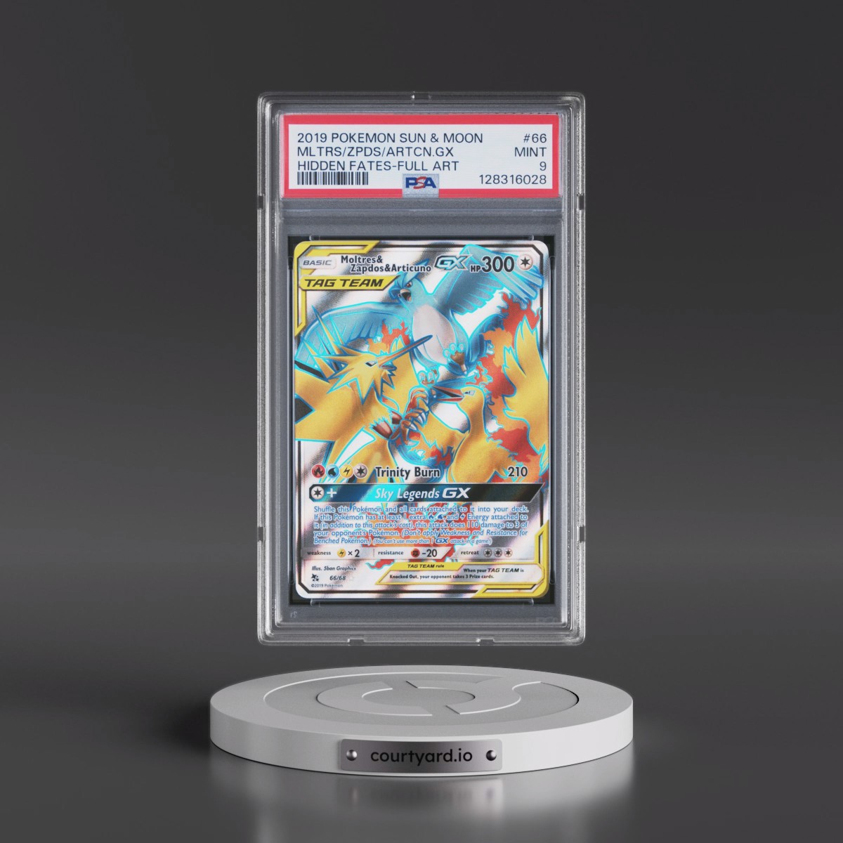 2019 Pokémon Sun & Moon Hidden Fates #66 Moltres & Zapdos & Articuno GX - Holo Full Art (PSA 9 MINT)
