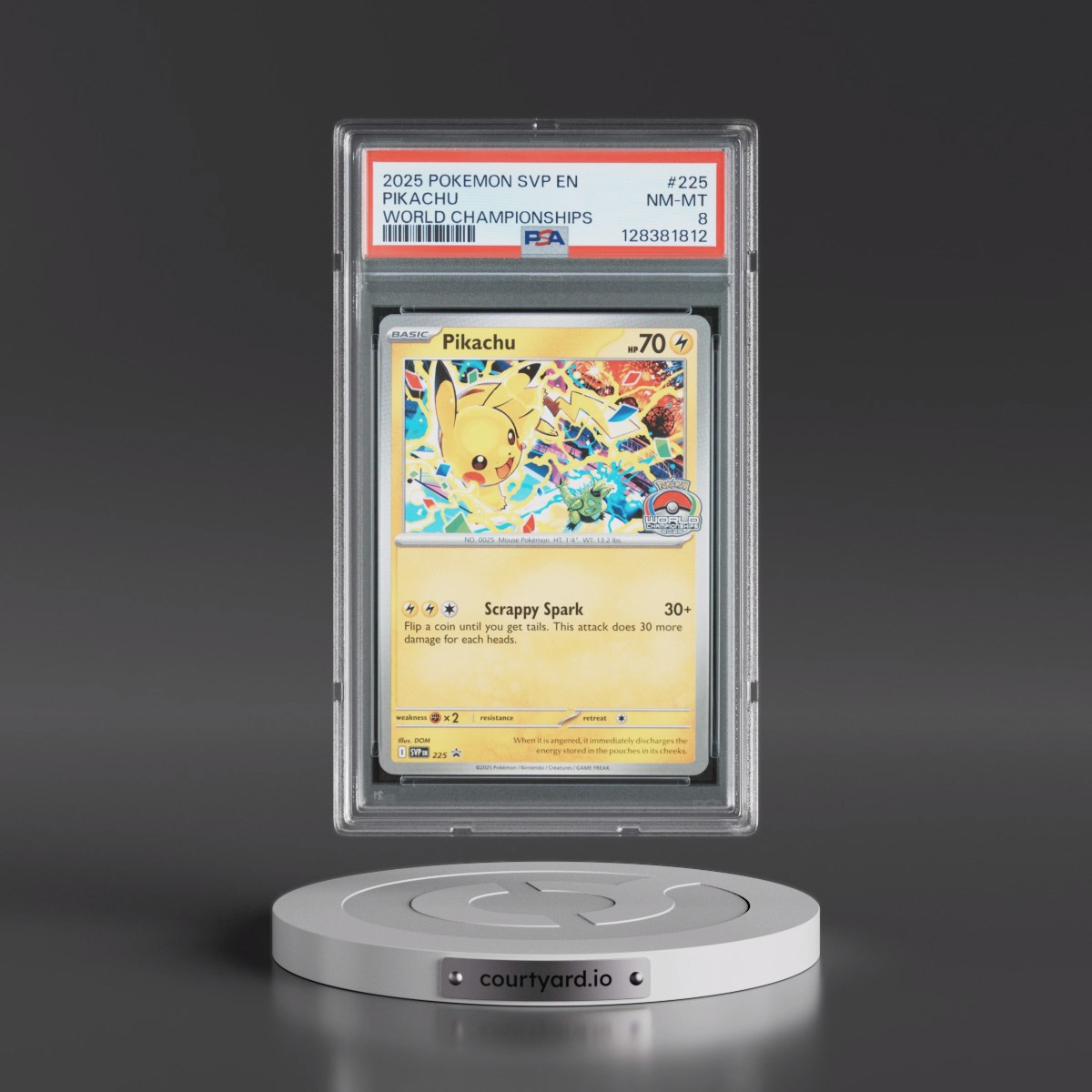 2025 Pokémon Svp EN-SV Black Star Promo #225 Pikachu - World Championships (PSA 8 NM-MT)