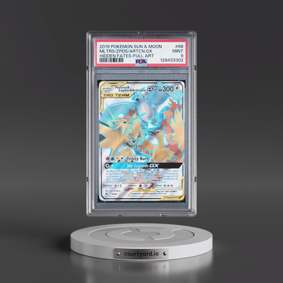 2019 Pokémon Sun & Moon Hidden Fates #66 Moltres & Zapdos & Articuno GX - Holo Full Art (PSA 9 MINT)