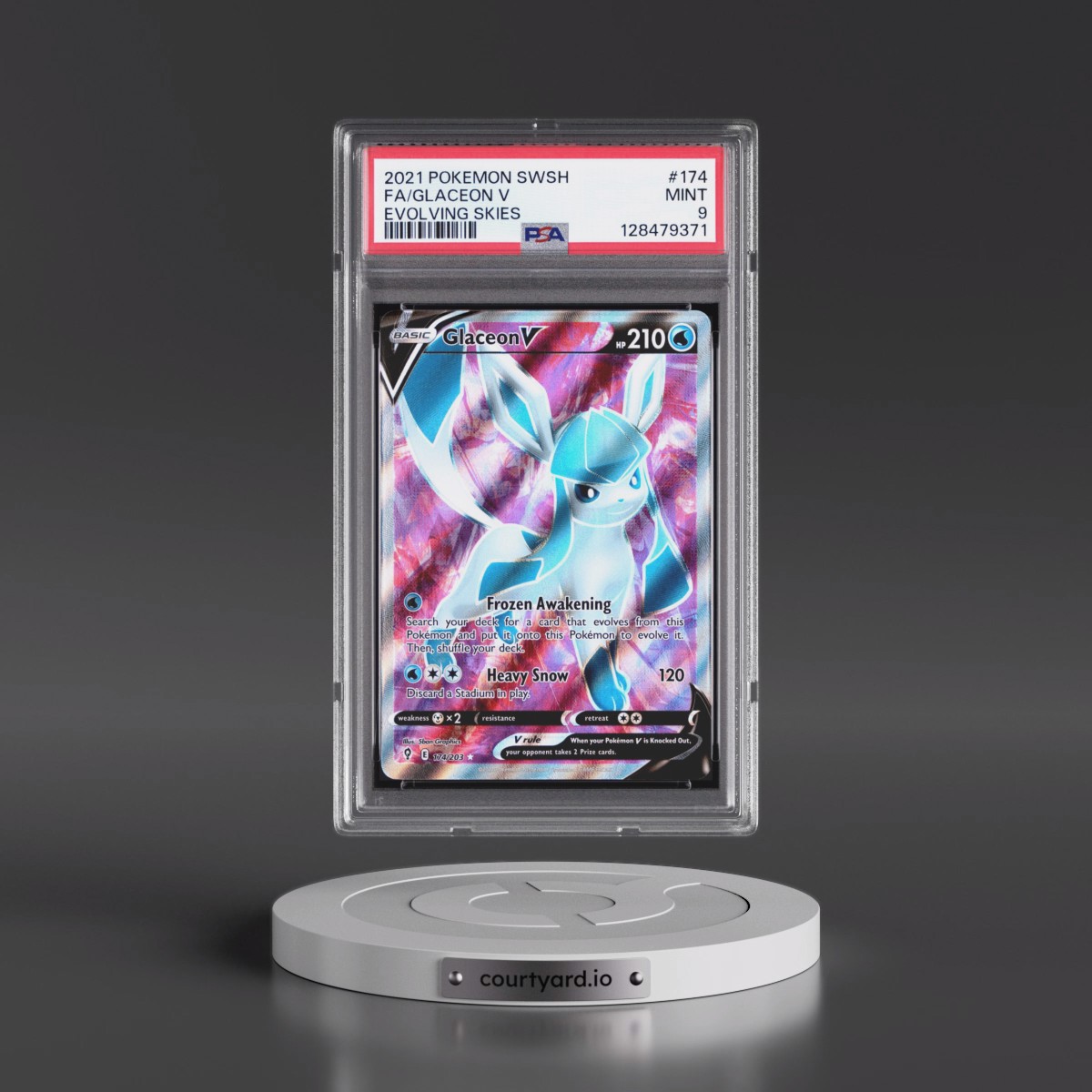 2021 Pokémon Sword & Shield Evolving Skies #174 Glaceon V - Holo Full Art (PSA 9 MINT)