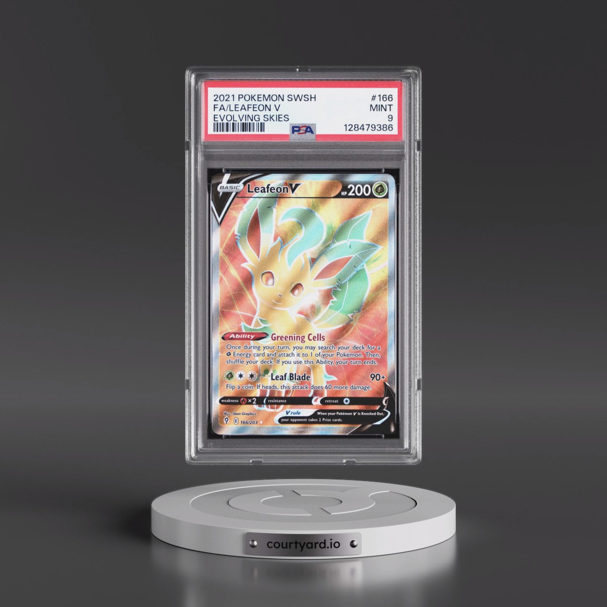 2021 Pokémon Sword & Shield Evolving Skies #166 Leafeon V - Holo Full Art (PSA 9 MINT)