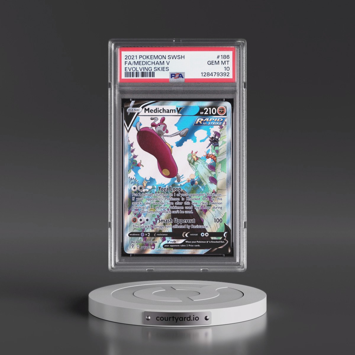 2021 Pokémon Sword & Shield Evolving Skies #186 Medicham V - Holo Full Art (PSA 10 GEM MINT)