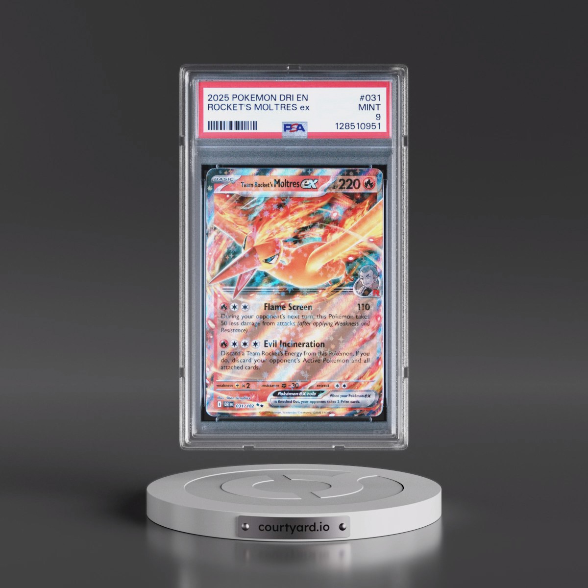 2025 Pokémon Dri EN-Destined Rivals #031 Team Rocket's Moltres EX - Holo (PSA 9 MINT)
