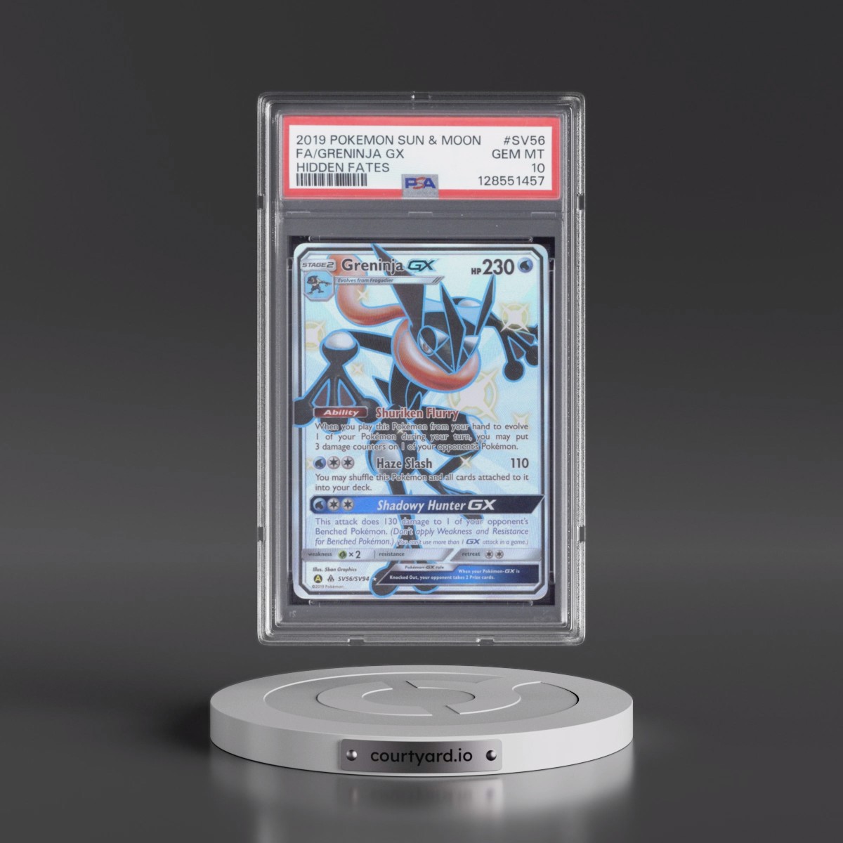 2019 Pokémon Sun & Moon Hidden Fates #SV56 Greninja GX - Holo Full Art (PSA 10 GEM MINT)