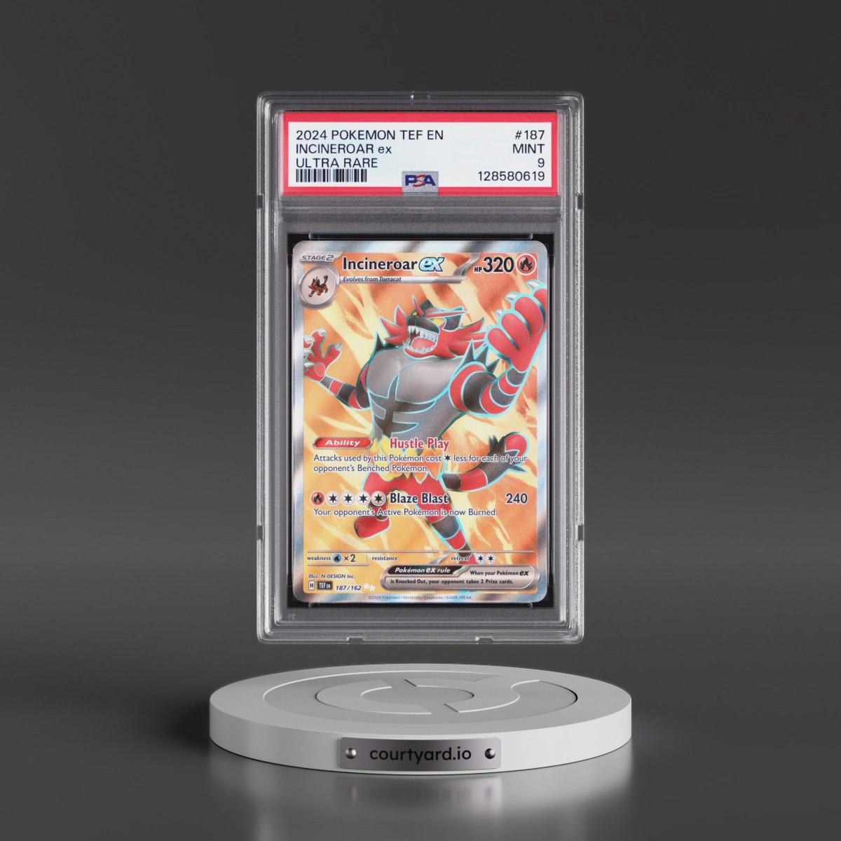 2024 Pokémon Tef EN-Temporal Forces #187 Incineroar EX - Holo Ultra Rare (PSA 9 MINT)