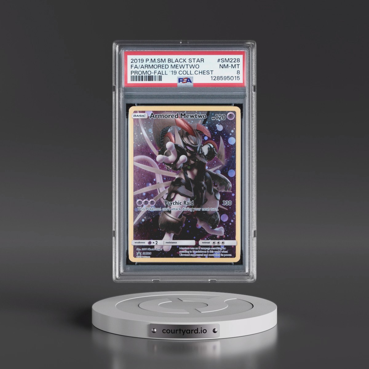 2019 Pokémon SM Black Star Promo #SM228 Armored Mewtwo - Full Art Fall 2019 Collector Chest (PSA 8 NM-MT)