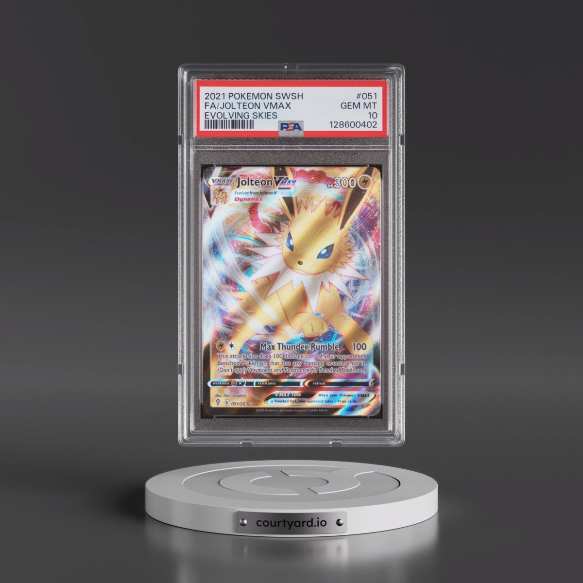2021 Pokémon Sword & Shield Evolving Skies #051 Jolteon Vmax - Full Art (PSA 10 GEM MINT)