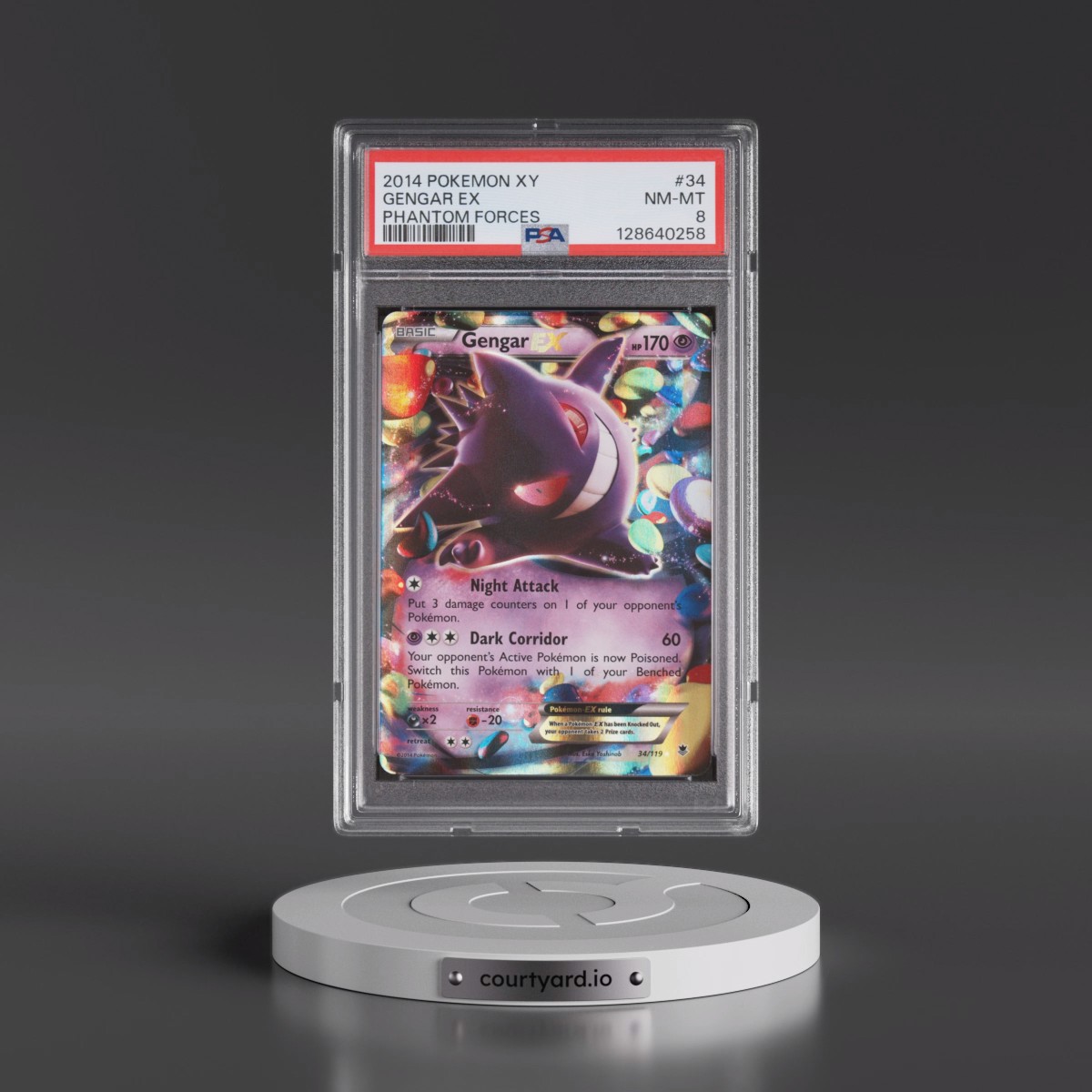 2014 Pokémon XY Phantom Forces #34 Gengar EX - Holo (PSA 8 NM-MT)