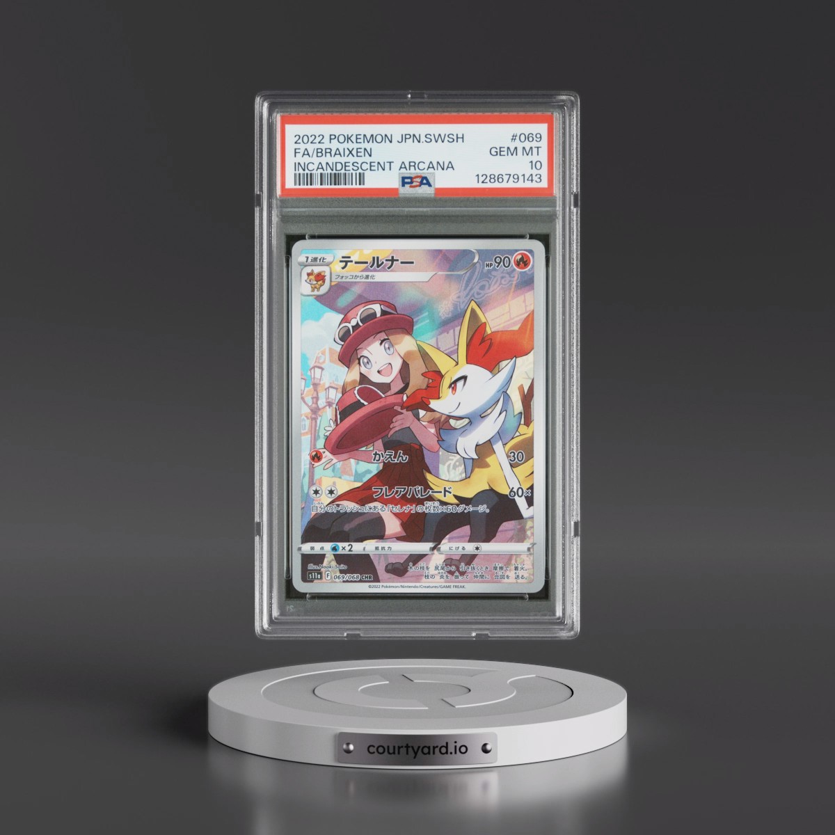 2022 Pokémon Sword & Shield Incandescent Arcana #069 Braixen - Full Art (PSA 10 GEM MINT)