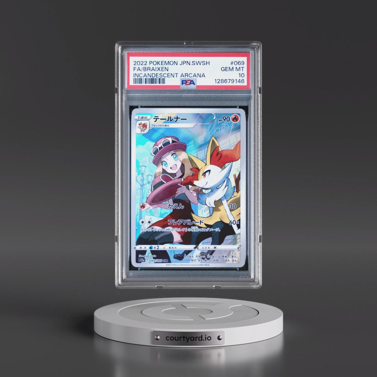 2022 Pokémon Sword & Shield Incandescent Arcana #069 Braixen - Full Art (PSA 10 GEM MINT)