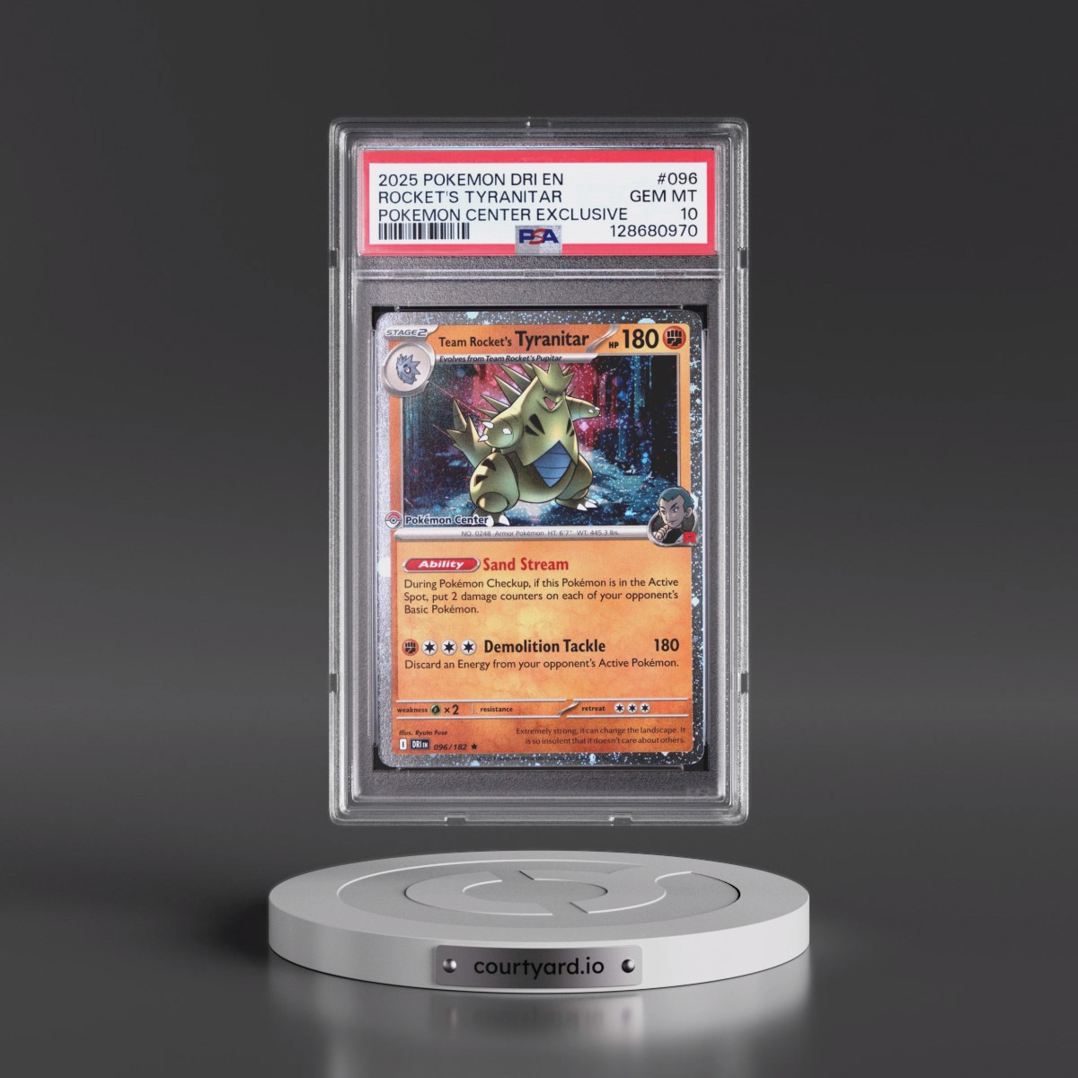 2025 Pokémon Dri EN-Destined Rivals #096 Team Rocket's Tyranitar - Pokemon Center Exclusive (PSA 10 GEM MINT)