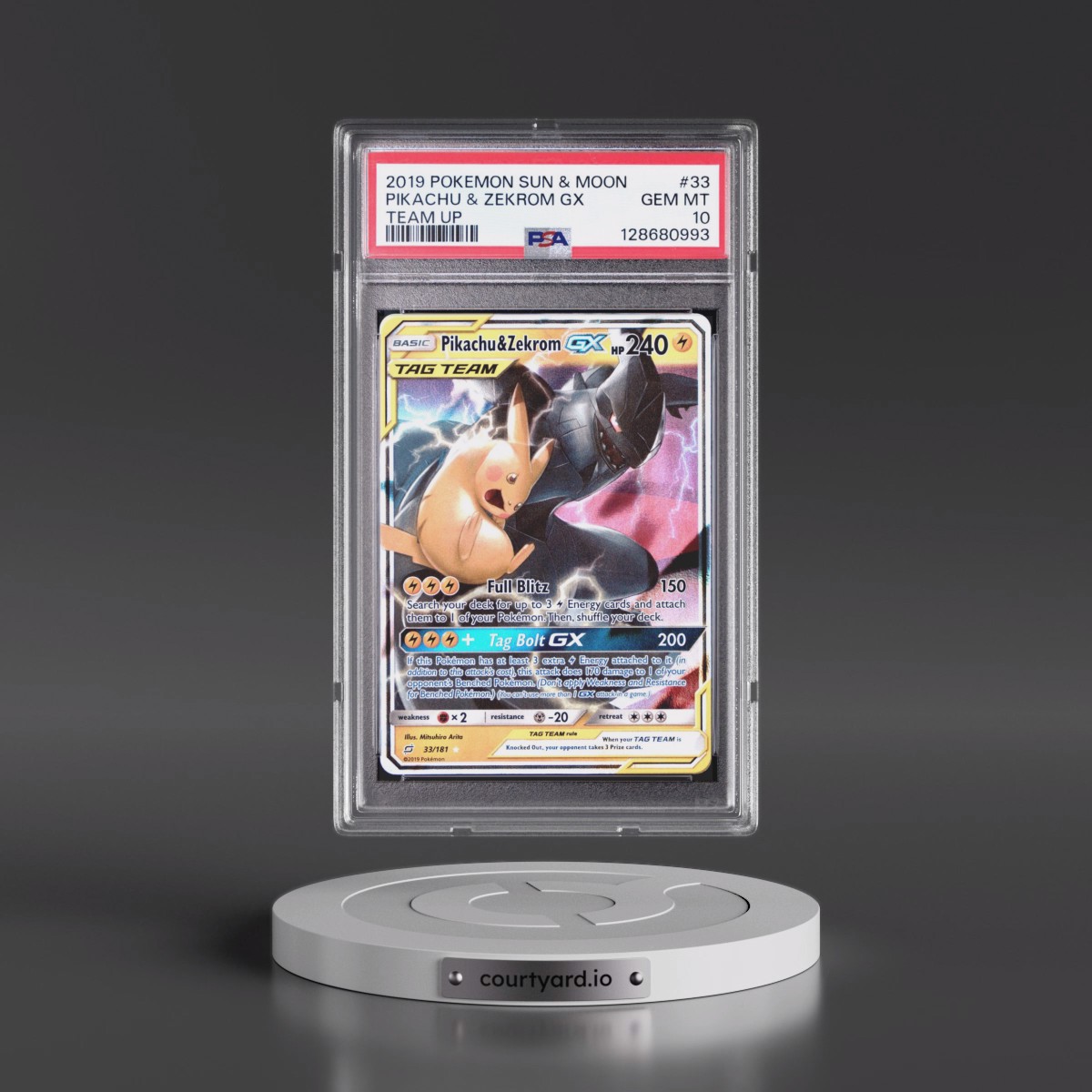 2019 Pokémon Sun & Moon Team Up #33 Pikachu & Zekrom GX - Holo (PSA 10 GEM MINT)