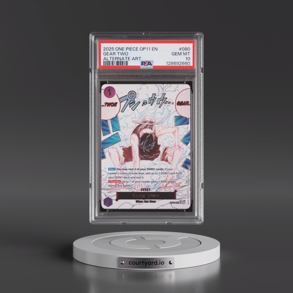 2025 One Piece OP11-A Fist of Divine Speed #080 Gear Two - Alternate Art (PSA 10 GEM MINT)