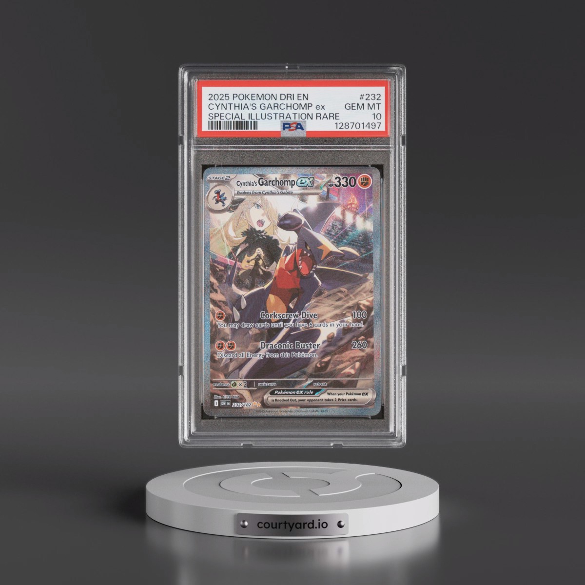 2025 Pokémon Dri EN-Destined Rivals #232 Cynthia's Garchomp EX - Holo Special Illustration Rare (PSA 10 GEM MINT)