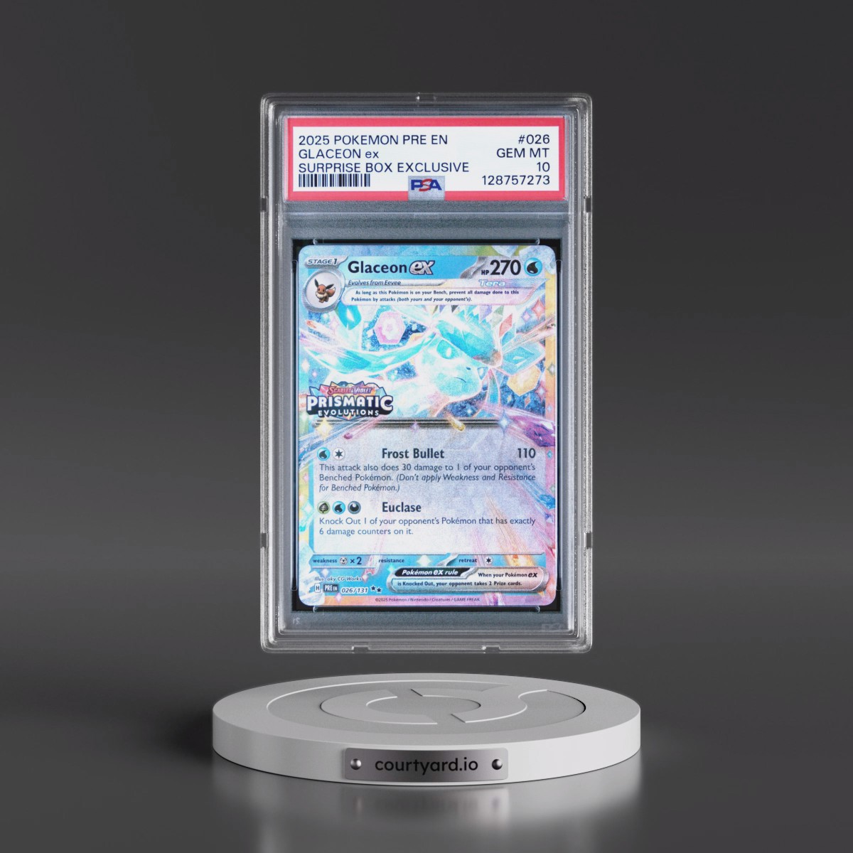2025 Pokémon Pre EN-Prismatic Evolutions #026 Glaceon EX - Holo Surprise Box Exclusive (PSA 10 GEM MINT)