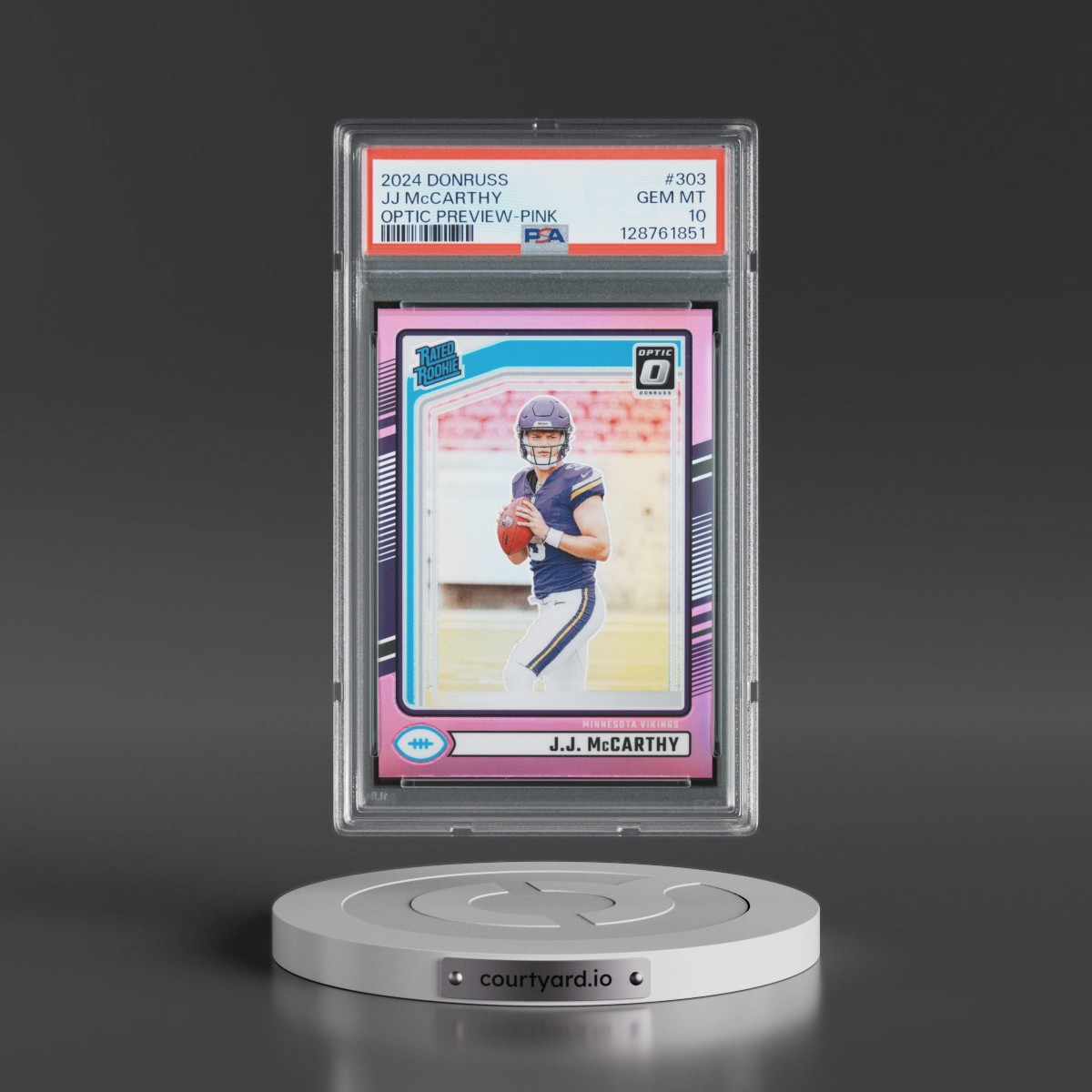 2024 Panini Donruss #303 JJ McCarthy - Optic Preview-Pink (PSA 10 GEM MINT)