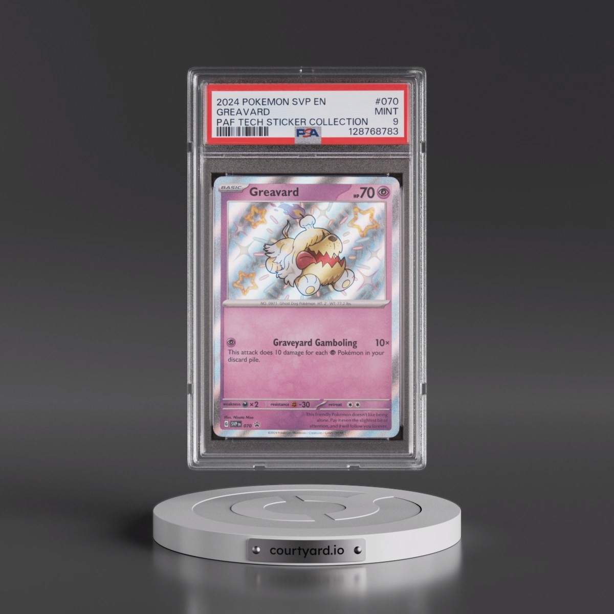 2024 Pokémon Svp EN-SV Black Star Promo #070 Greavard - Paldean Fates Tech Sticker Collection (PSA 9 MINT)