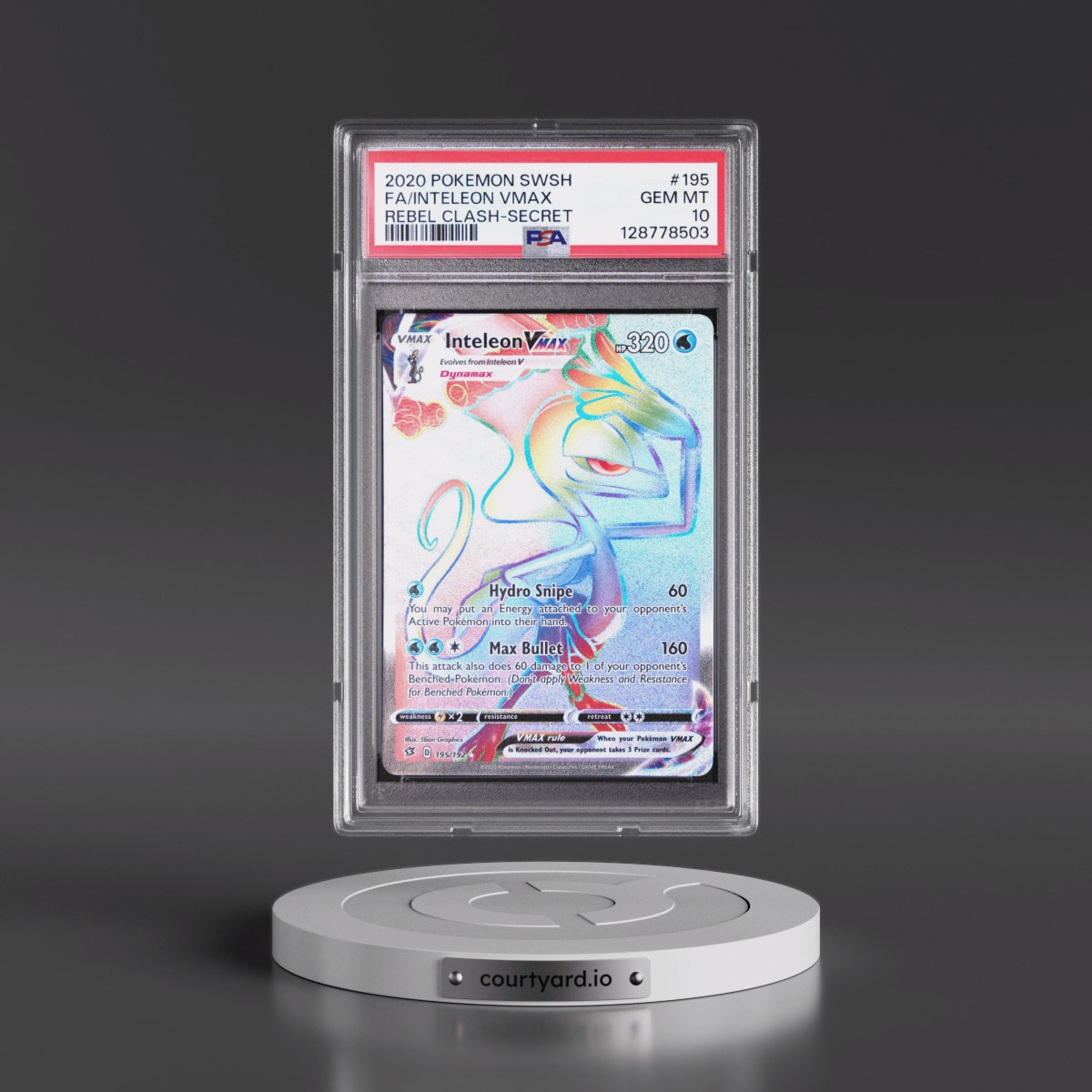 2020 Pokémon Sword & Shield Rebel Clash #195 Inteleon Vmax - Full Art Secret (PSA 10 GEM MINT)