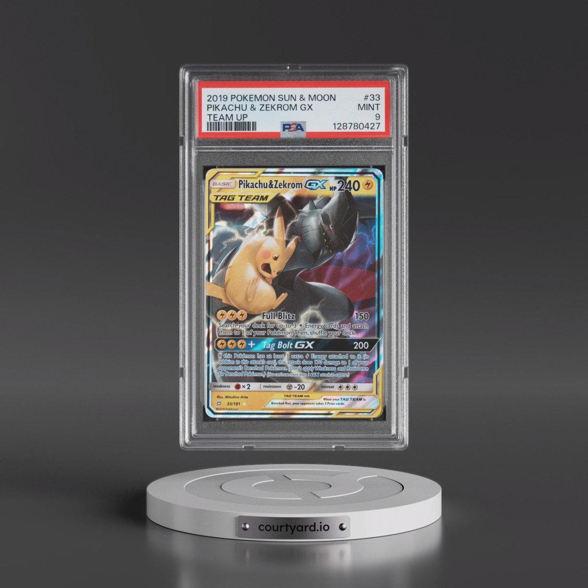 2019 Pokémon Sun & Moon Team Up #33 Pikachu & Zekrom GX - Holo (PSA 9 MINT)