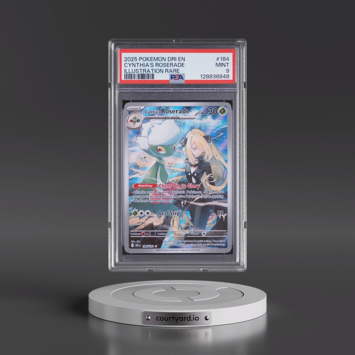 2025 Pokémon Dri EN-Destined Rivals #184 Cynthia's Roserade - Illustration Rare (PSA 9 MINT)