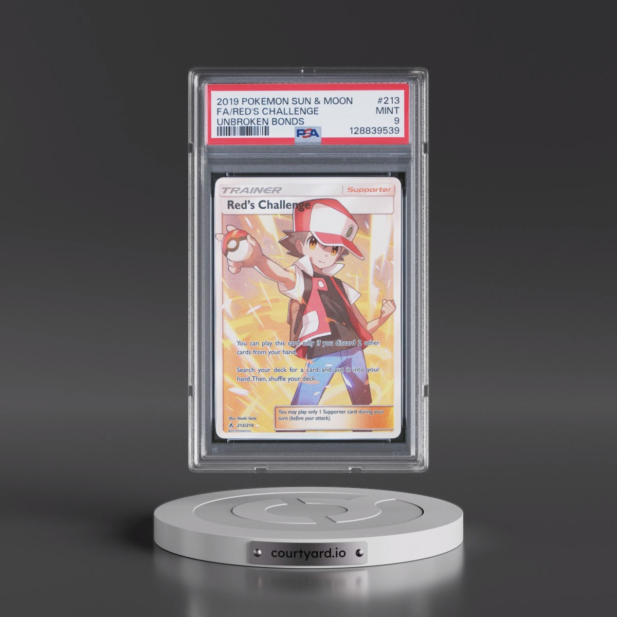 2019 Pokémon Sun & Moon Unbroken Bonds #213 Red's Challenge - Full Art (PSA 9 MINT)