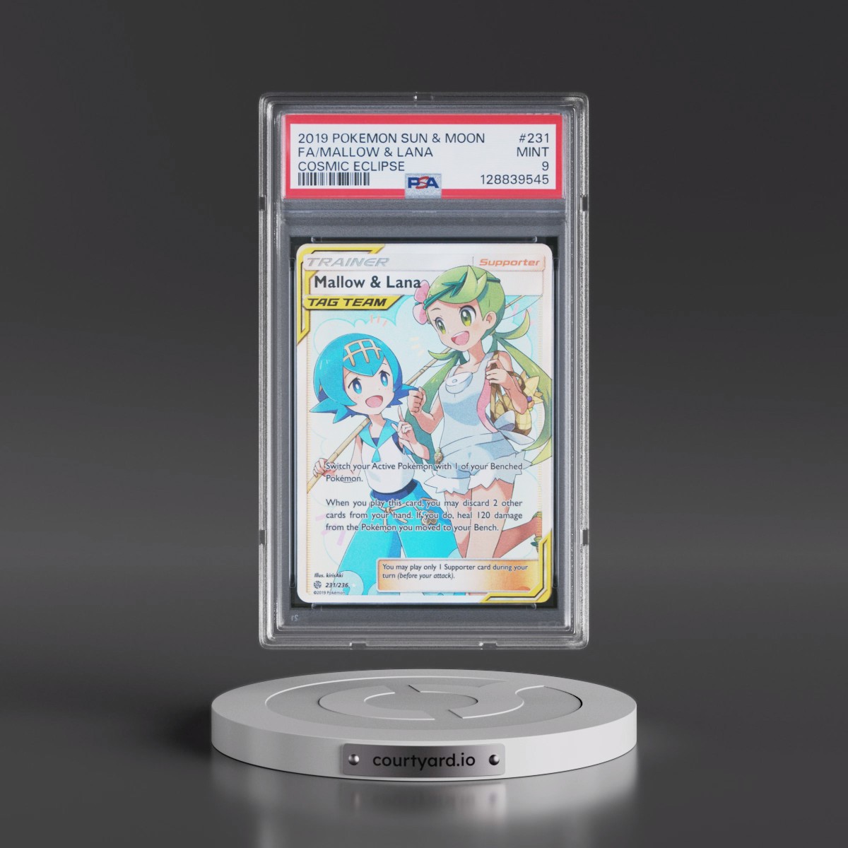 2019 Pokémon Sun & Moon Cosmic Eclipse #231 Mallow & Lana - Full Art (PSA 9 MINT)