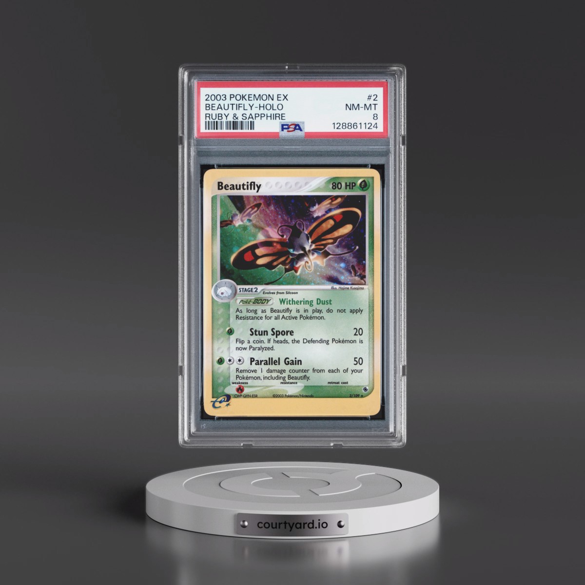 2003 Pokémon EX Ruby & Sapphire #2 Beautifly - Holo (PSA 8 NM-MT)