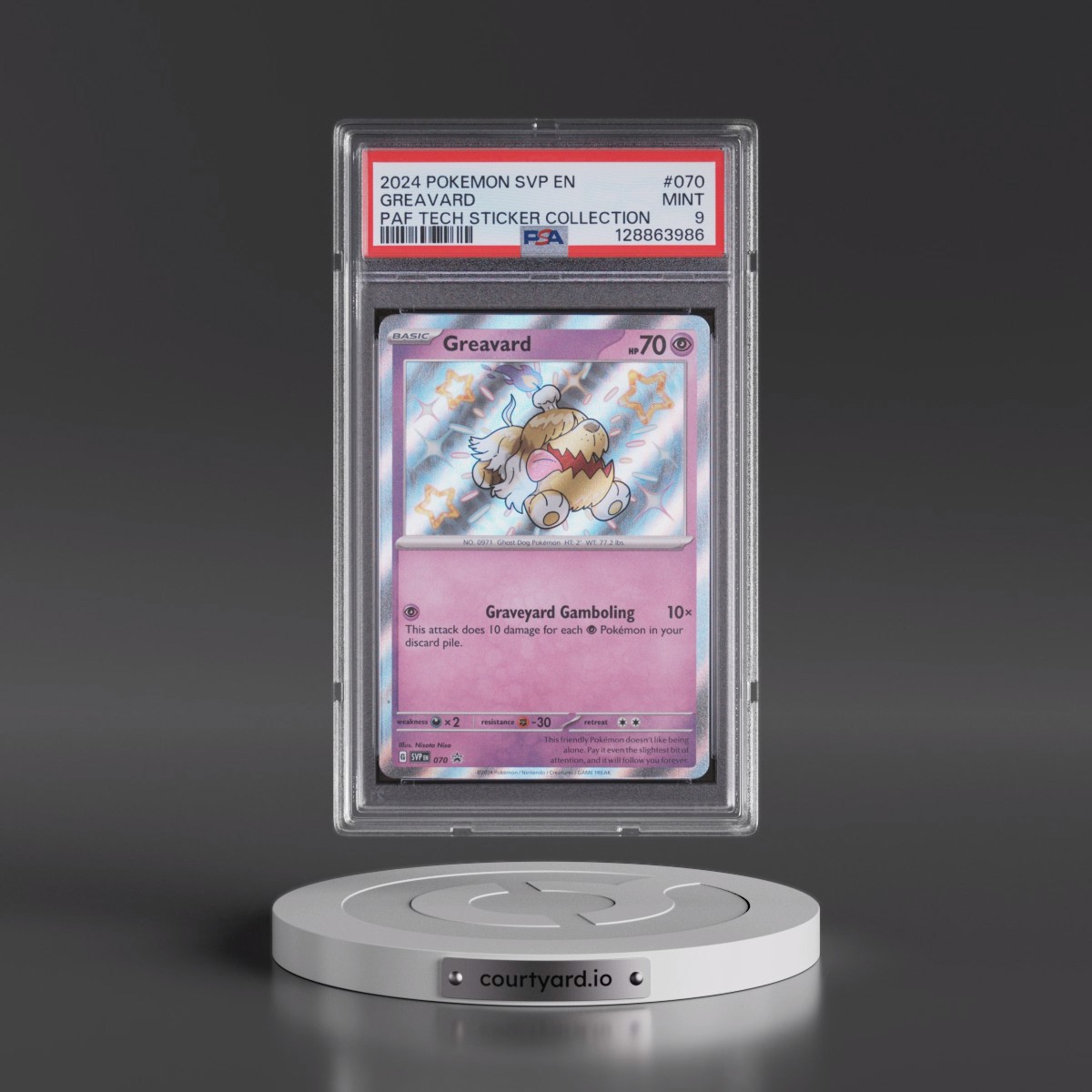 2024 Pokémon Svp EN-SV Black Star Promo #070 Greavard - Paldean Fates Tech Sticker Collection (PSA 9 MINT)